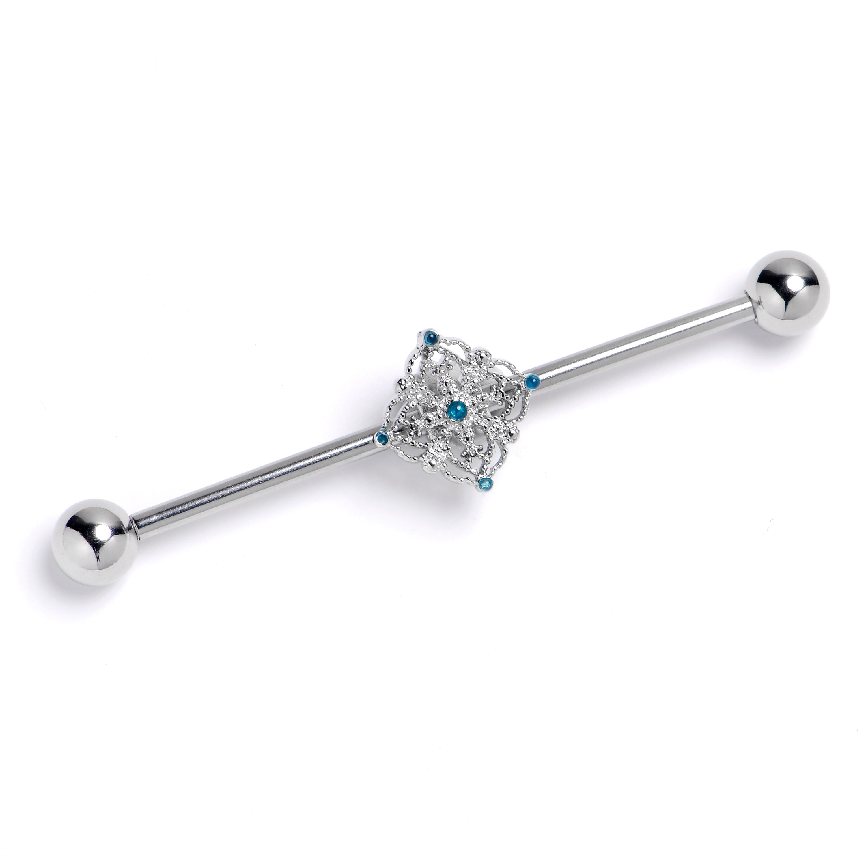 14 Gauge Blue Gem Lacy Rhombus Industrial Barbell 38mm