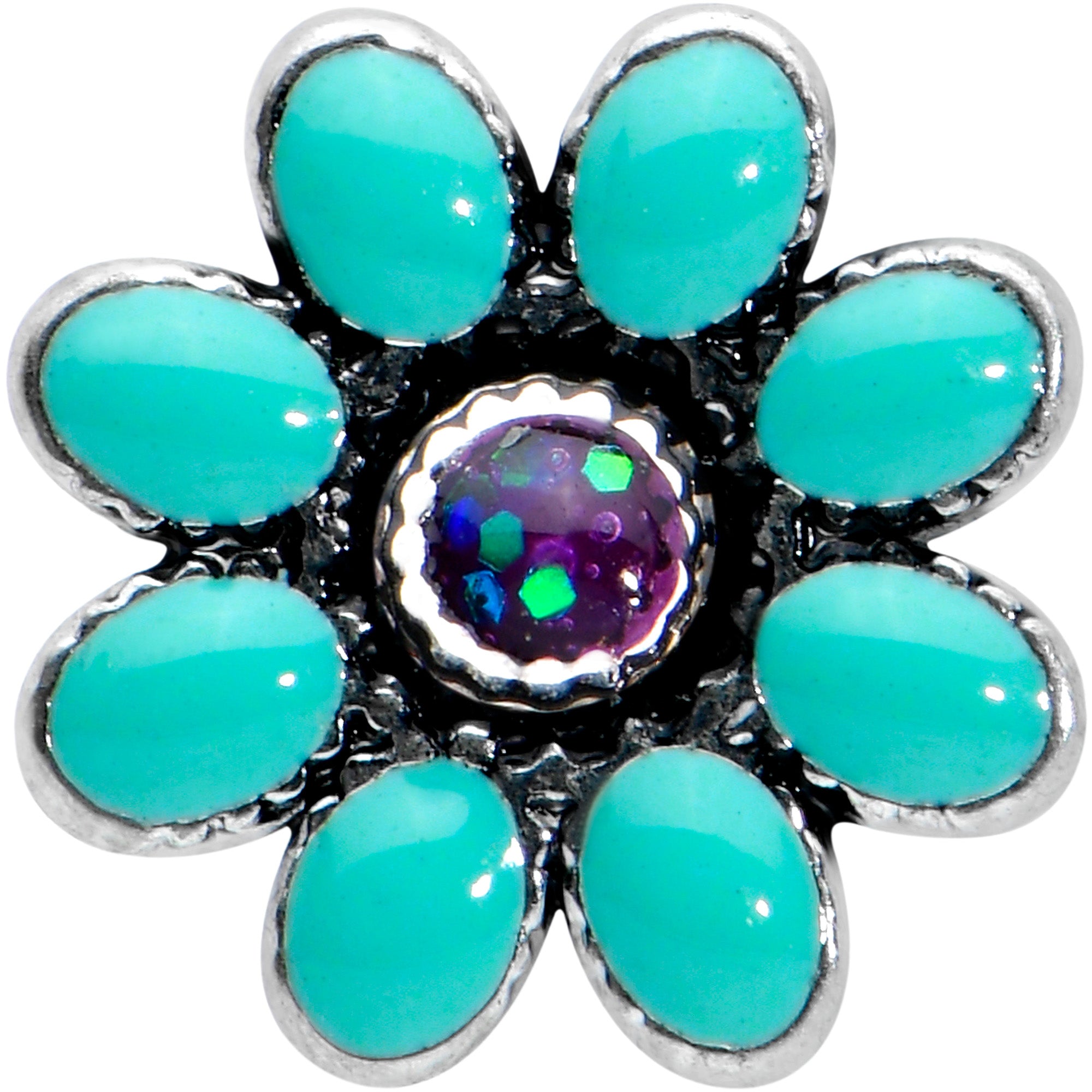 16 Gauge 5/16 Blue Gem Flower Teal Petals Labret Monroe Tragus