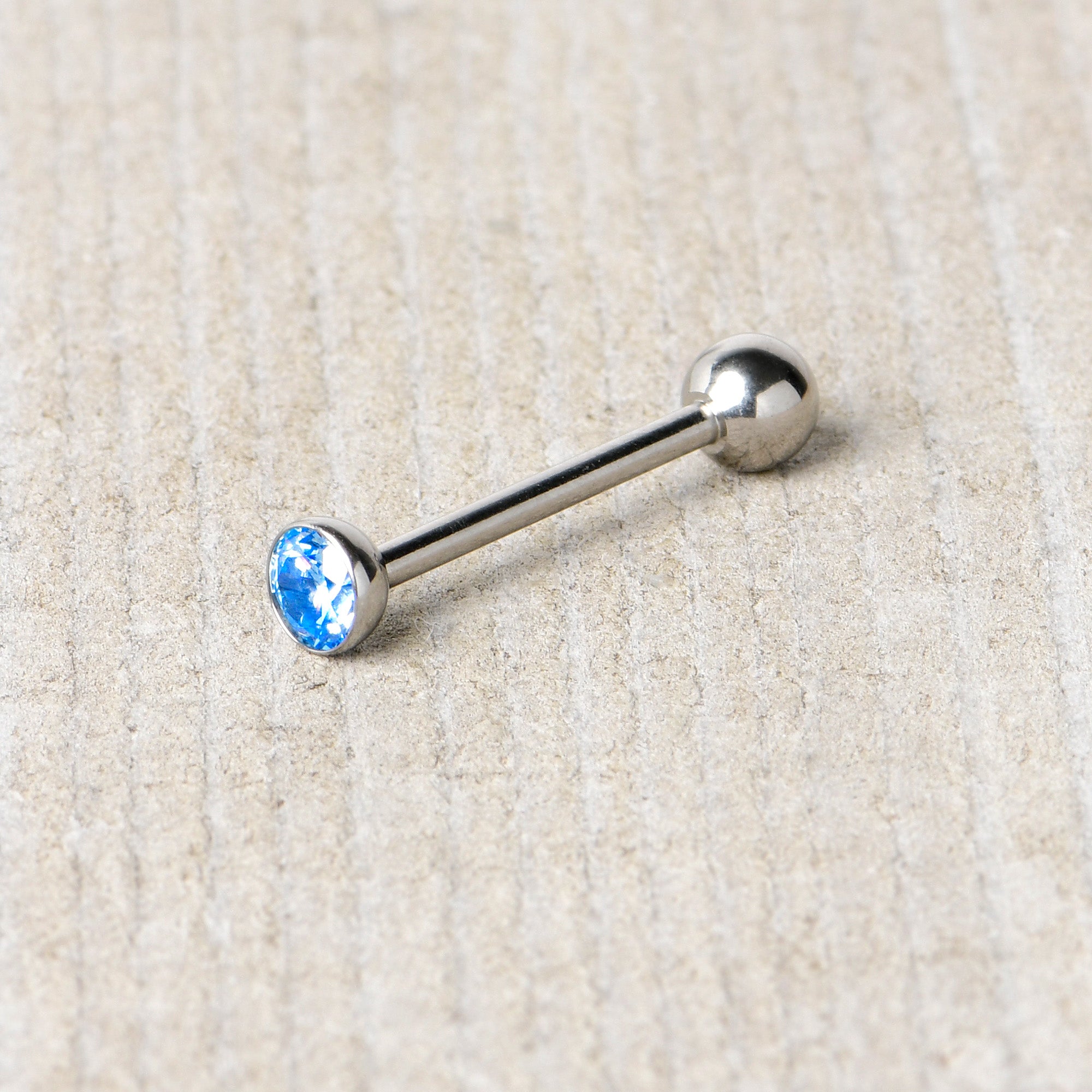 Blue CZ Gem ASTM F-136 Implant Grade Titanium Threadless Barbell Tongue Ring