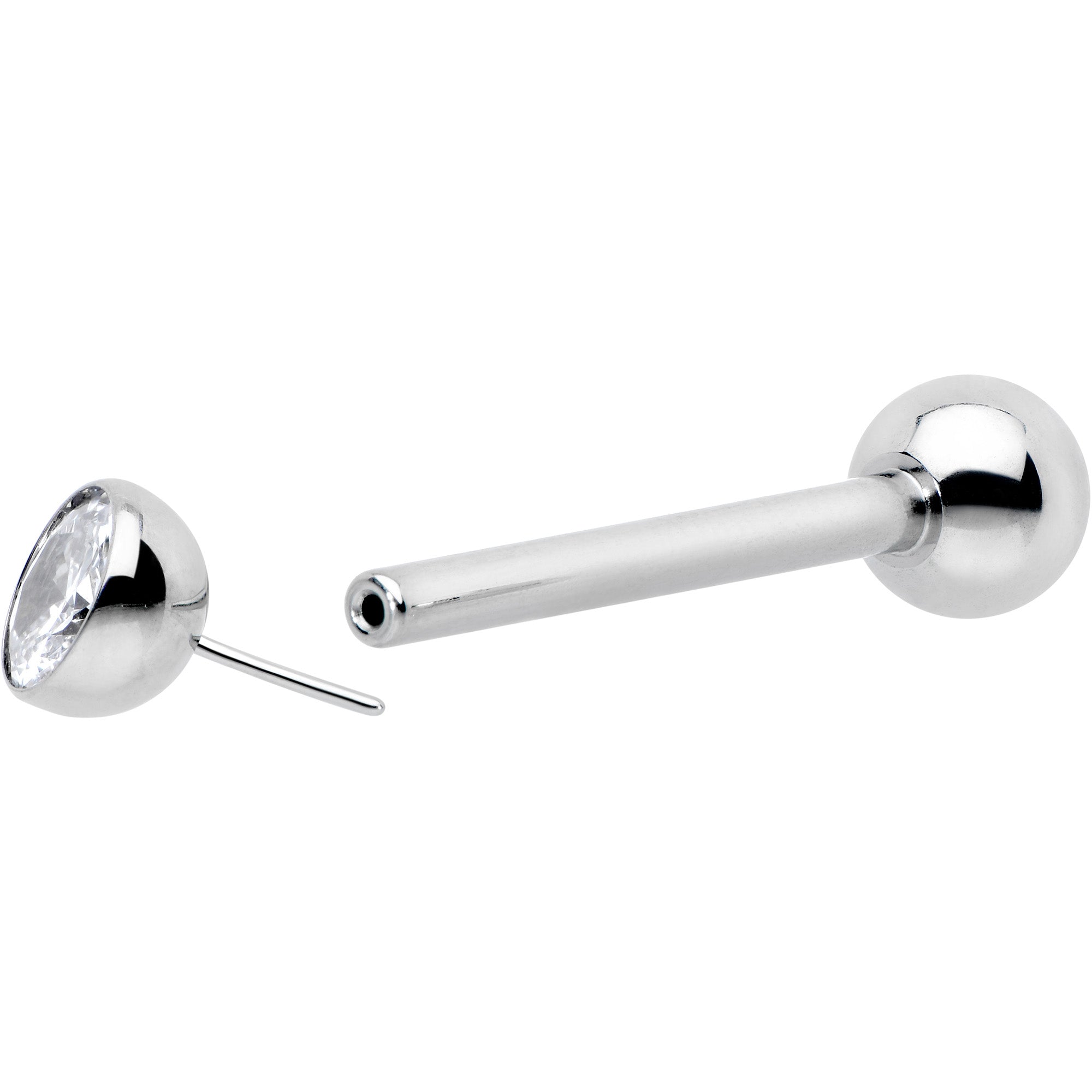 Clear CZ Gem ASTM F-136 Implant Grade Titanium Threadless Barbell Tongue Ring