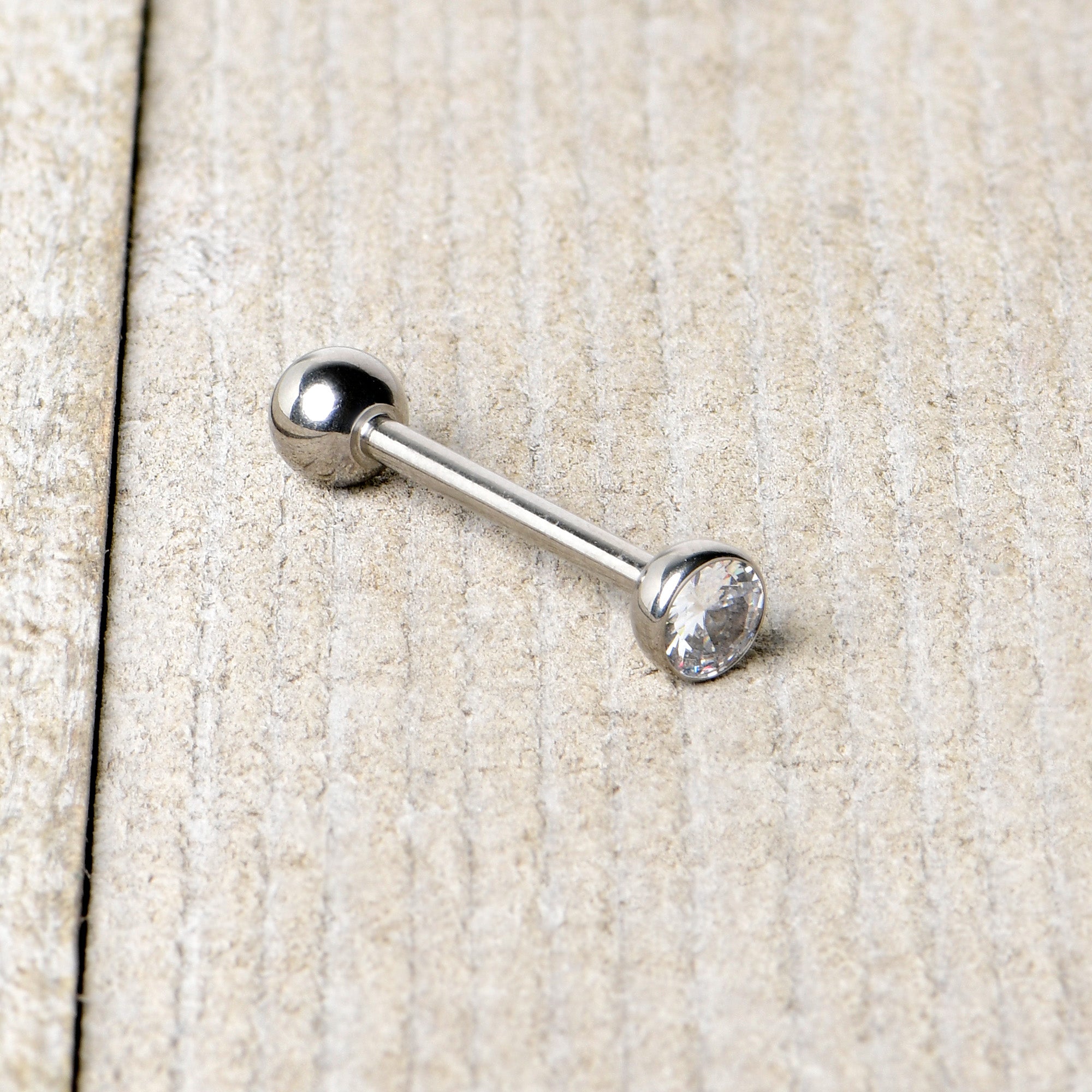 Clear CZ Gem ASTM F-136 Implant Grade Titanium Threadless Barbell Tongue Ring