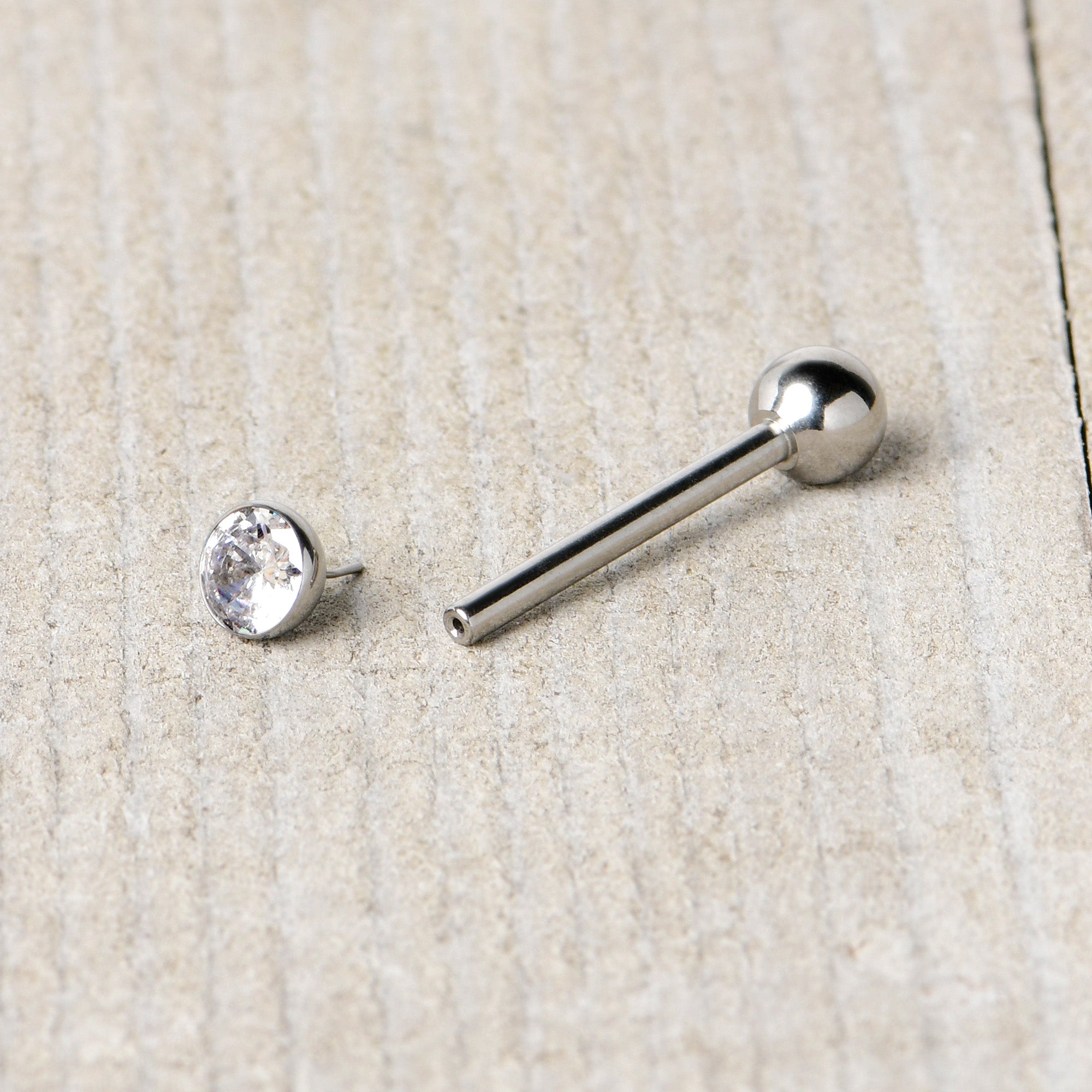 Clear CZ Gem ASTM F-136 Implant Grade Titanium Threadless Barbell Tongue Ring