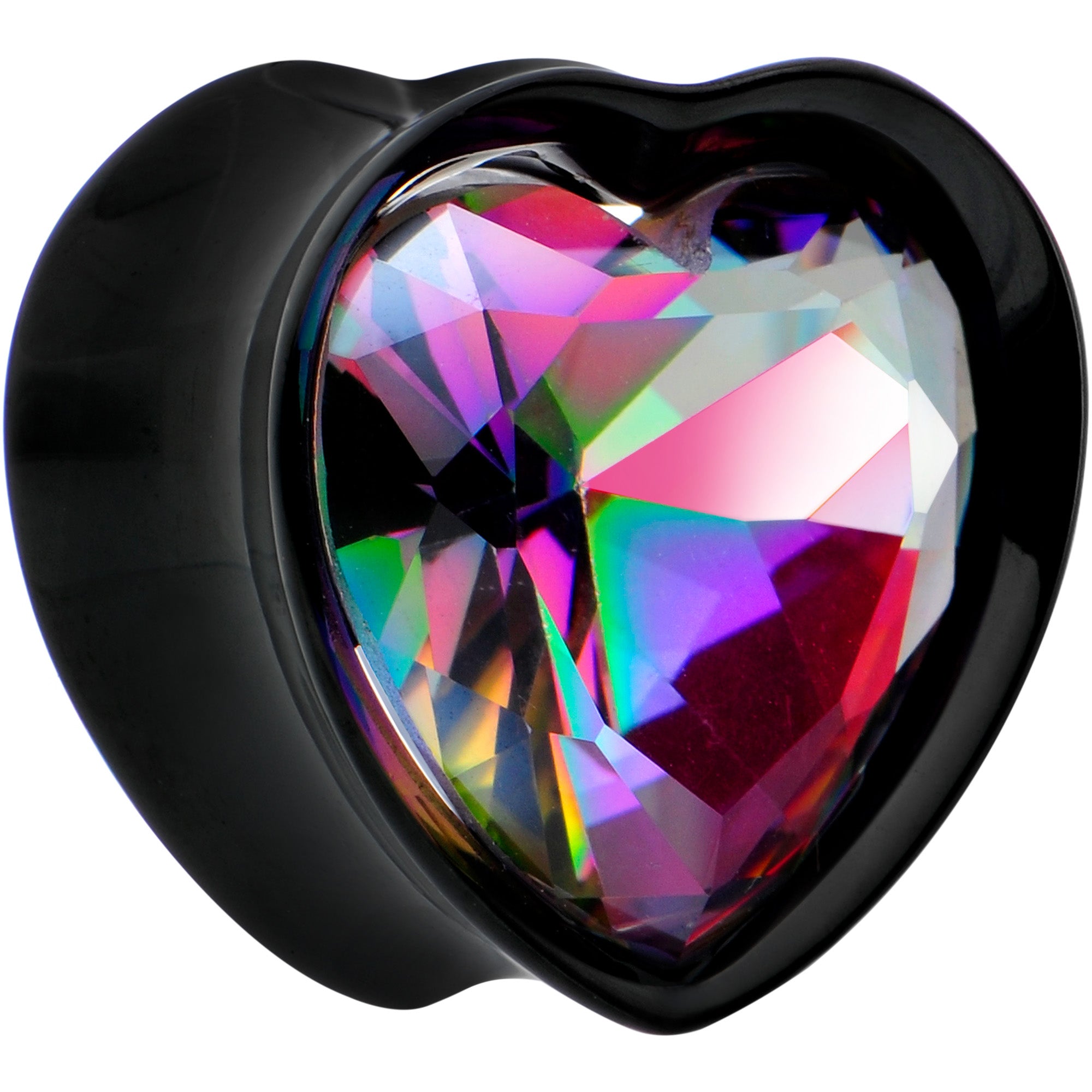 Medium Vitrail CZ Black Heart In Heart Double Flare Plug Set 8mm to 16mm