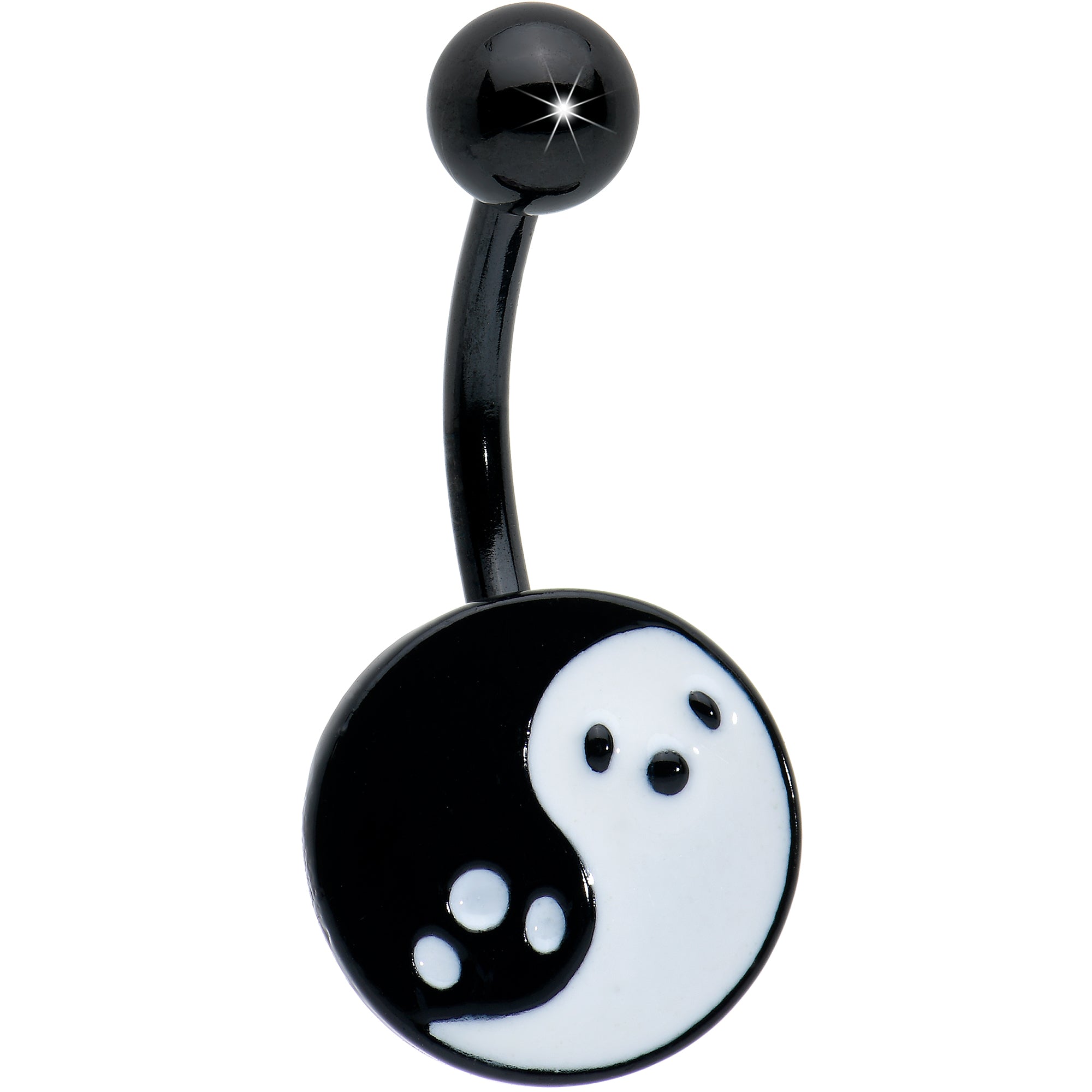 Black Yin Yang Ghost Glow in Dark Halloween Clear Belly Ring Set of 3