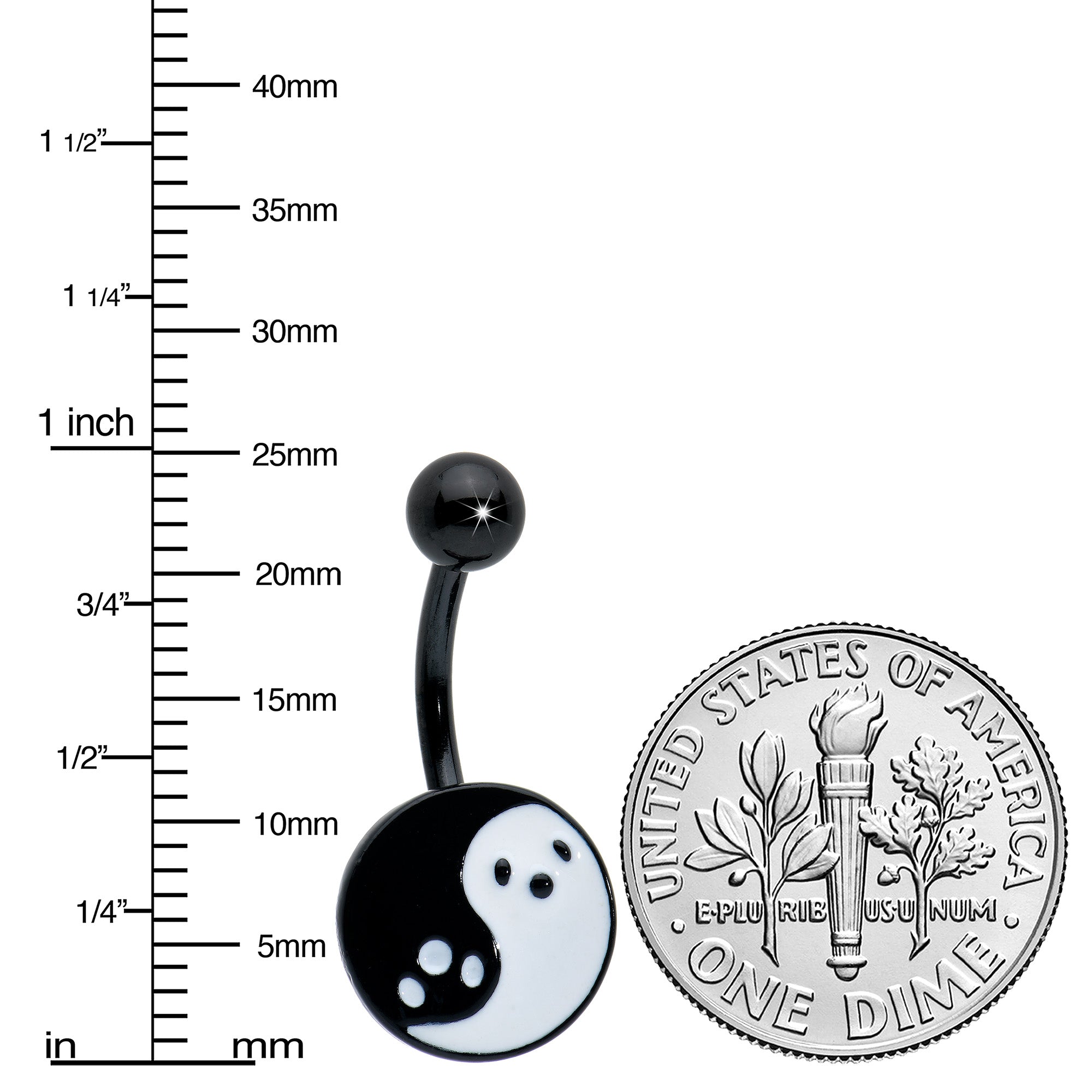 Black Yin Yang Ghost Glow in Dark Halloween Clear Belly Ring Set of 3