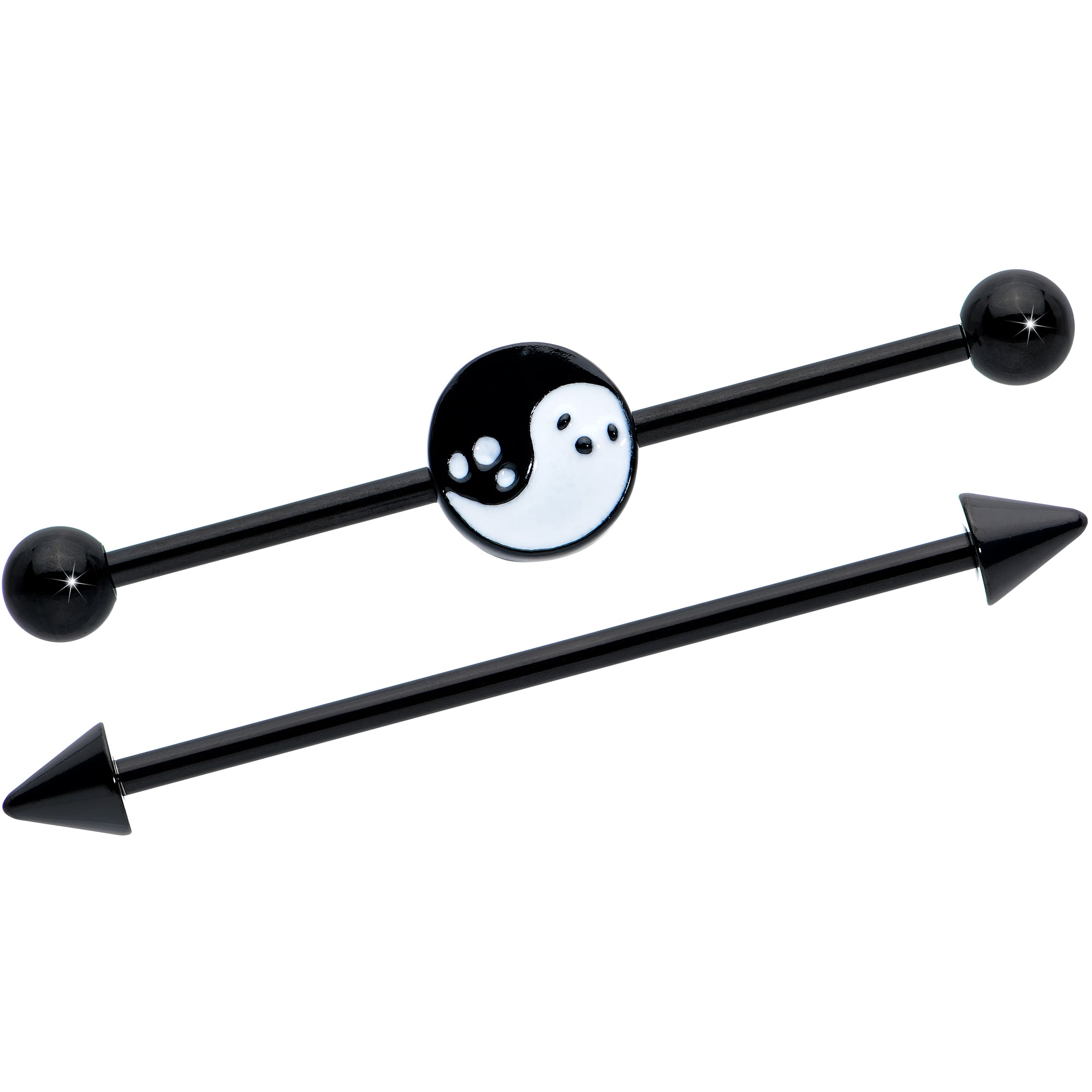 14 Gauge Black Ghost Yin Yang Industrial Barbell Set of 2