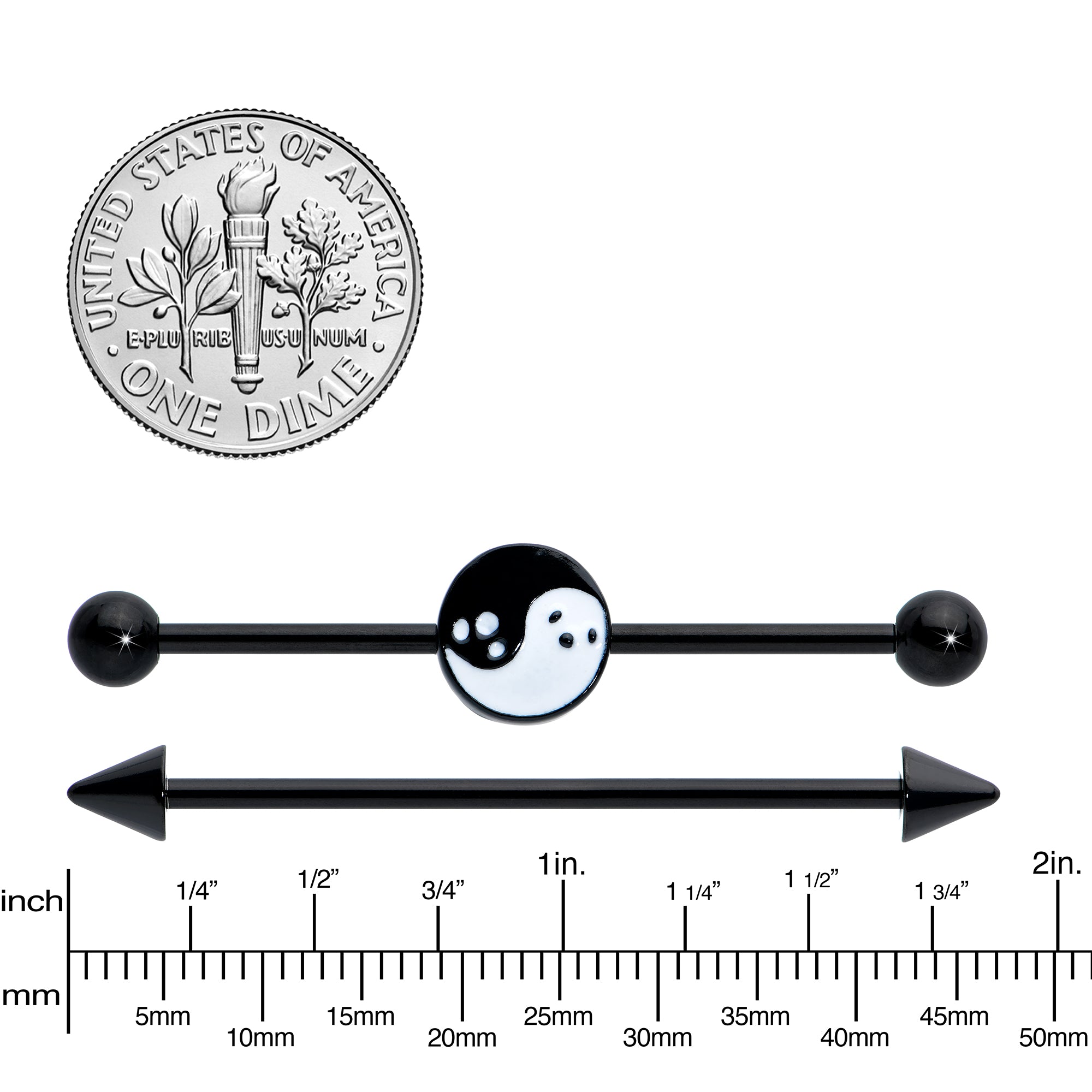 14 Gauge Black Ghost Yin Yang Industrial Barbell Set of 2