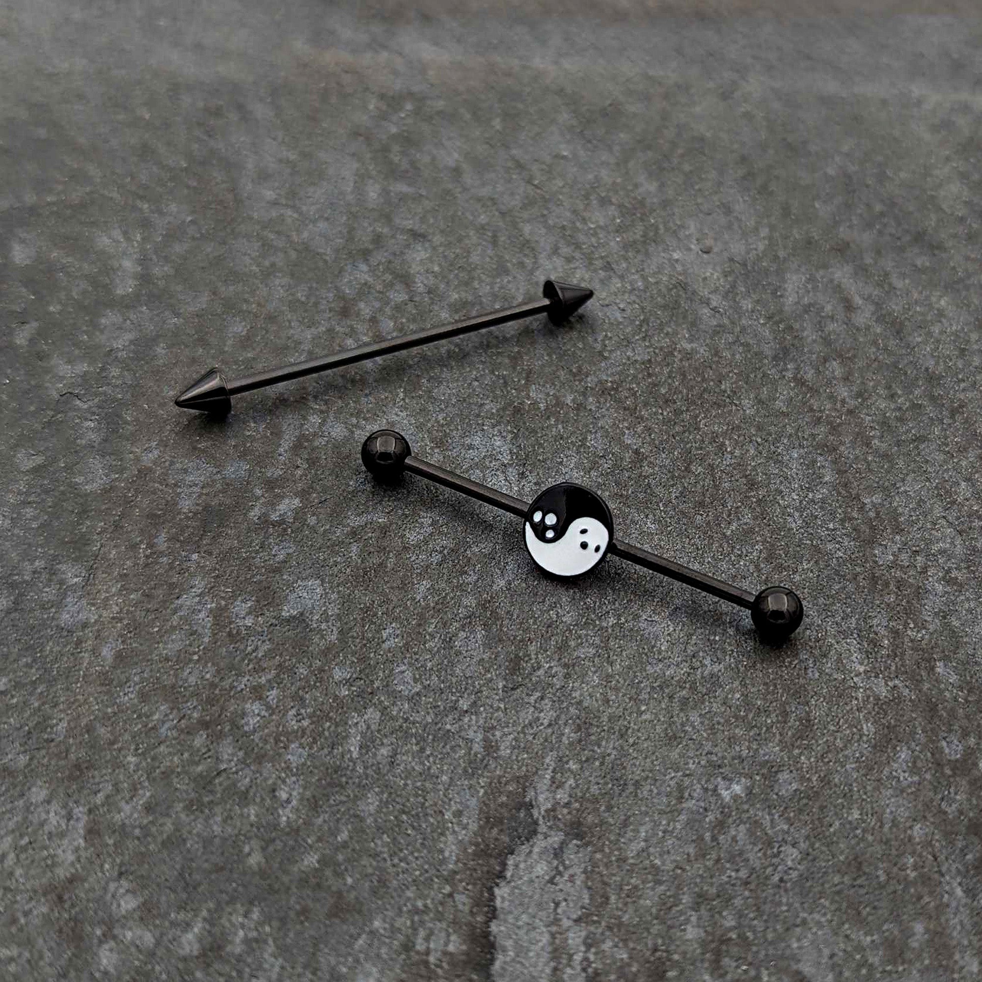 14 Gauge Black Ghost Yin Yang Industrial Barbell Set of 2