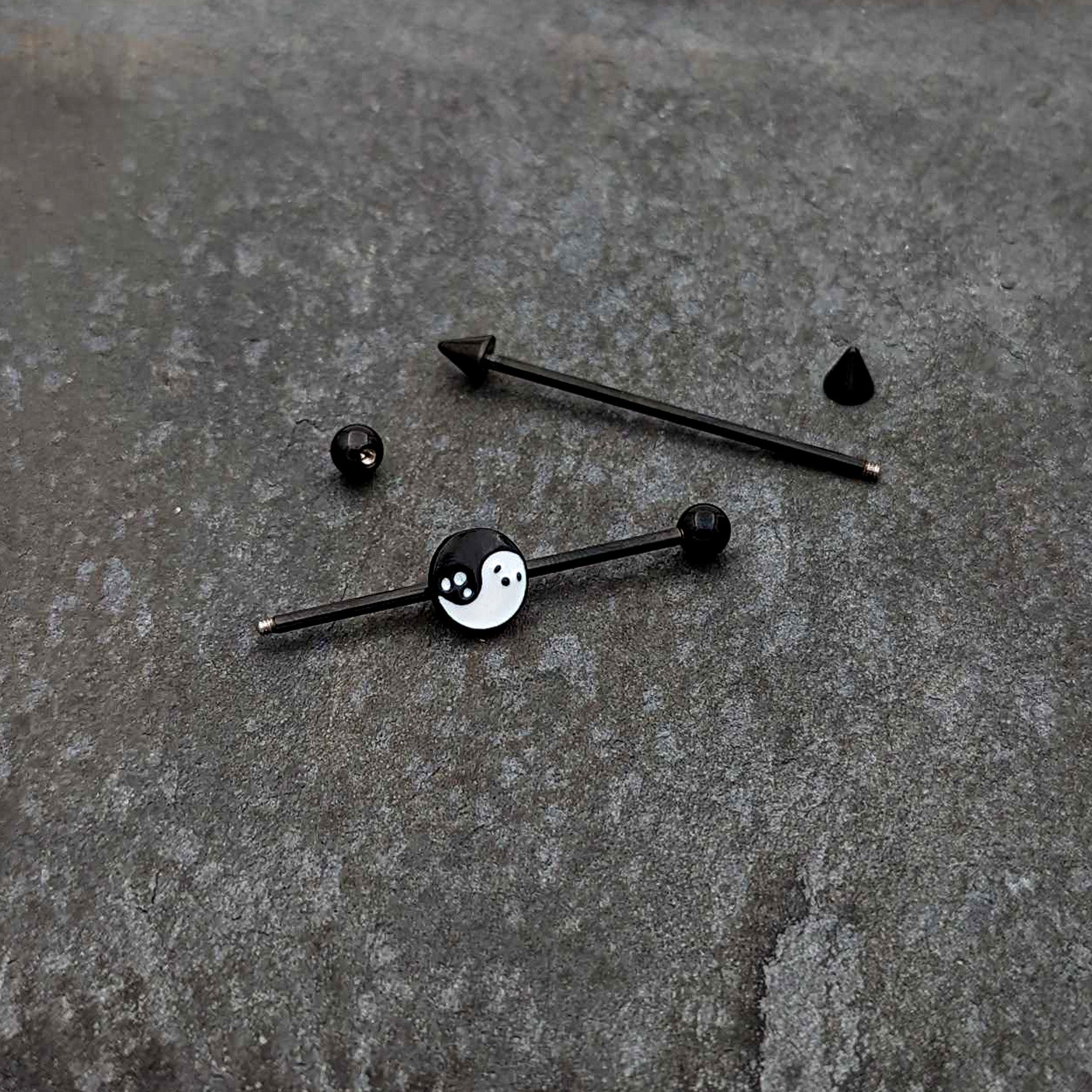 14 Gauge Black Ghost Yin Yang Industrial Barbell Set of 2