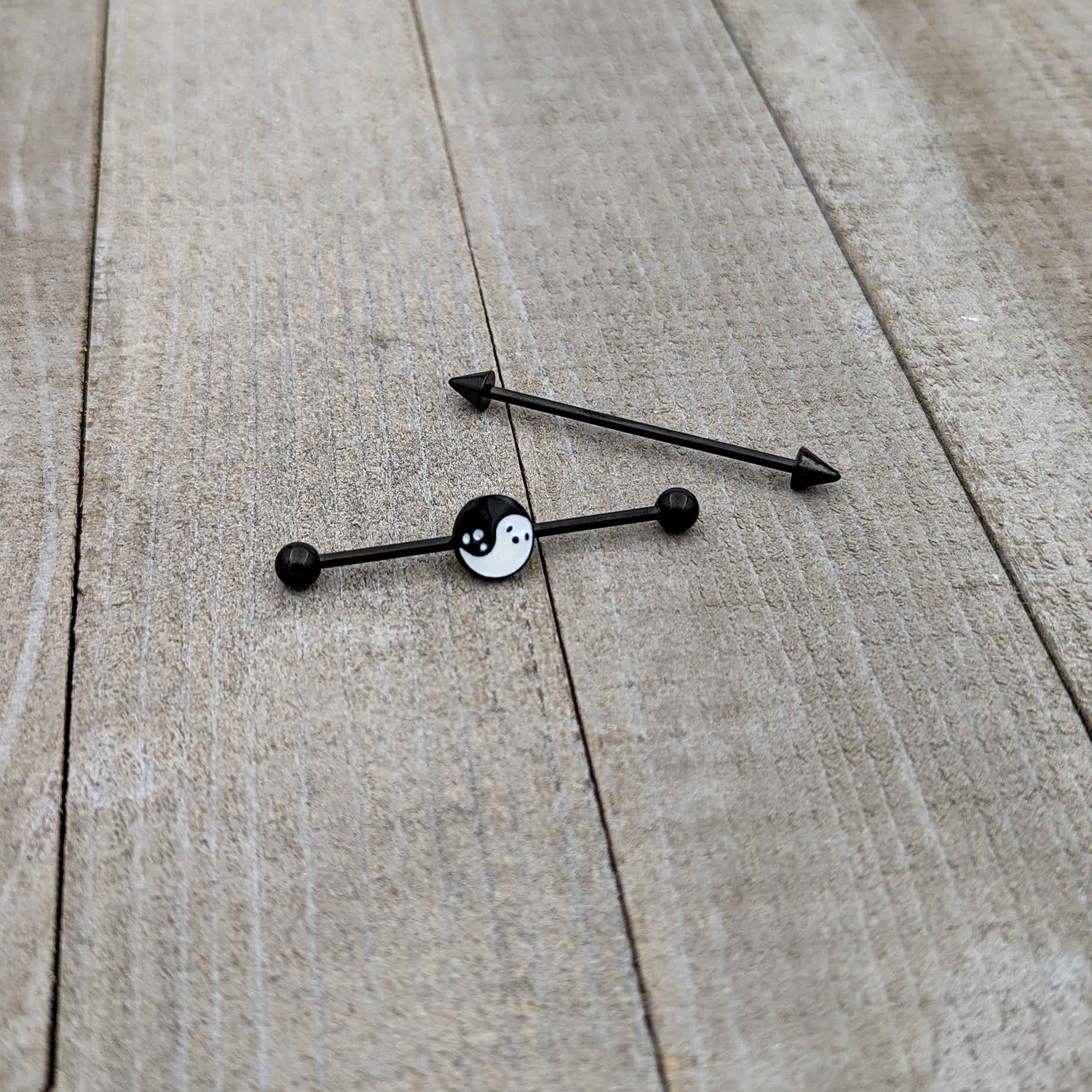 14 Gauge Black Ghost Yin Yang Industrial Barbell Set of 2