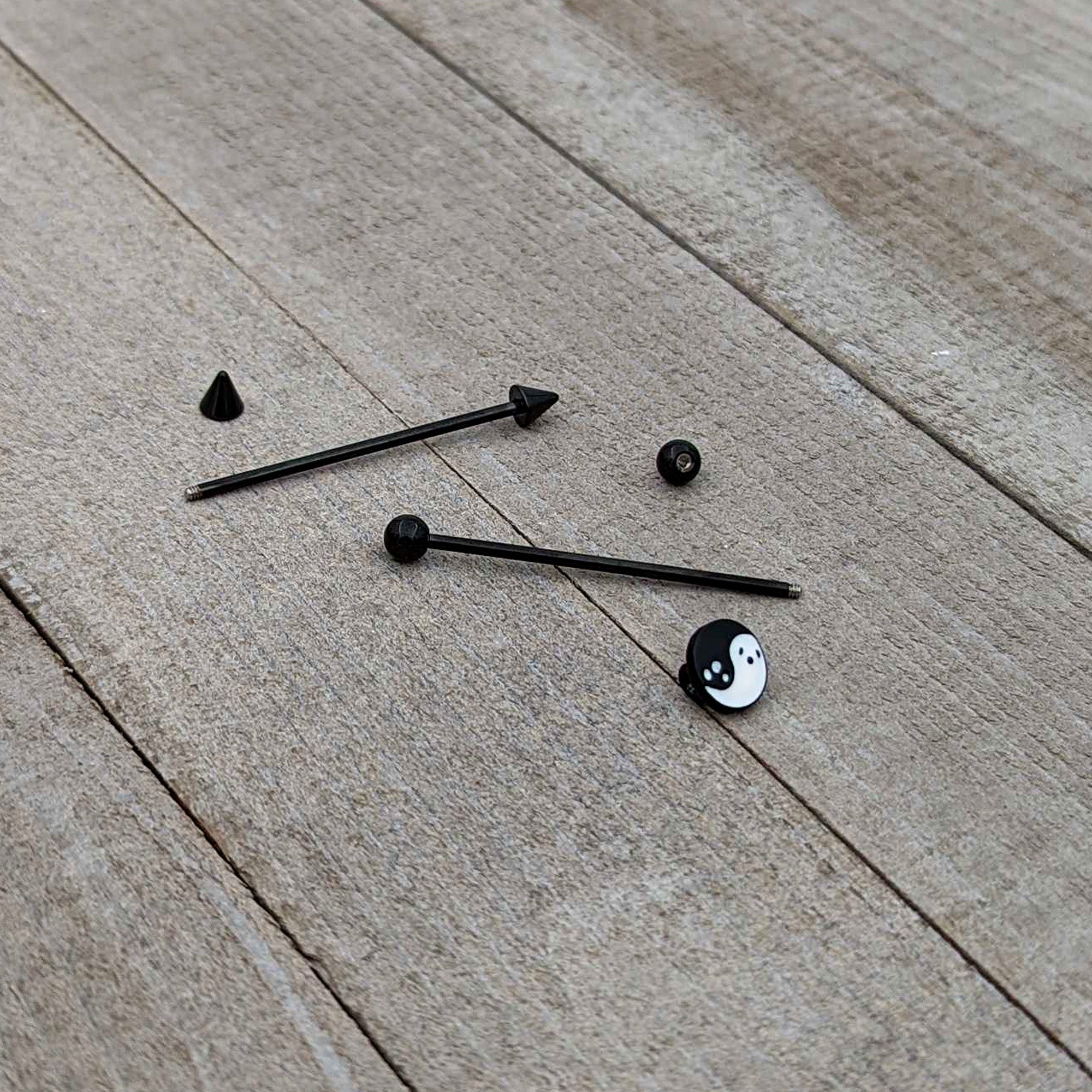 14 Gauge Black Ghost Yin Yang Industrial Barbell Set of 2