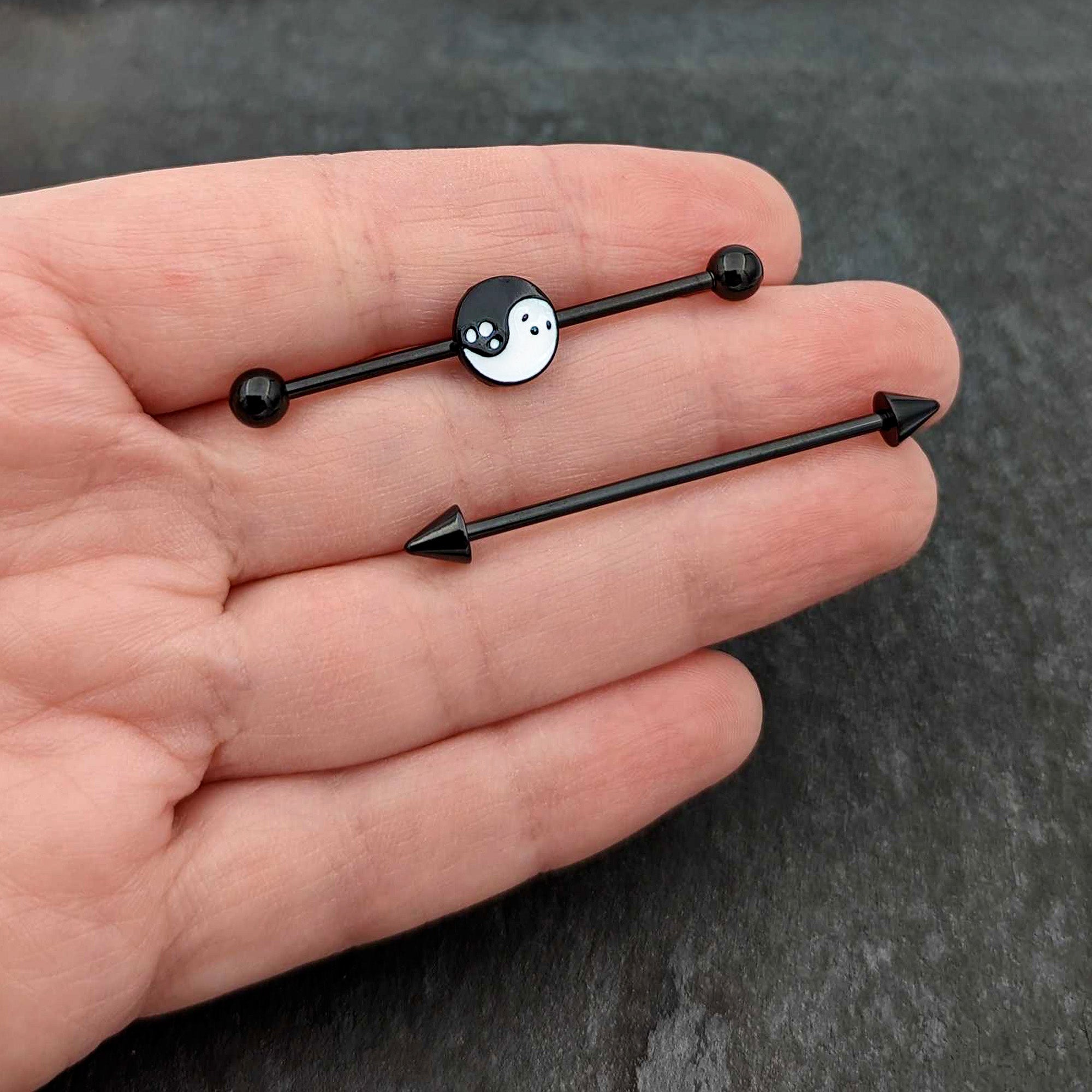 14 Gauge Black Ghost Yin Yang Industrial Barbell Set of 2