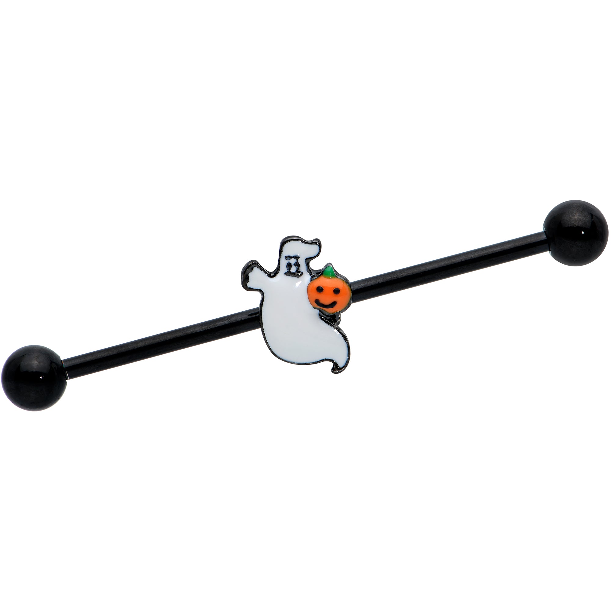 14 Gauge Black Halloween Pumpkin Ghost Industrial Barbell 38mm