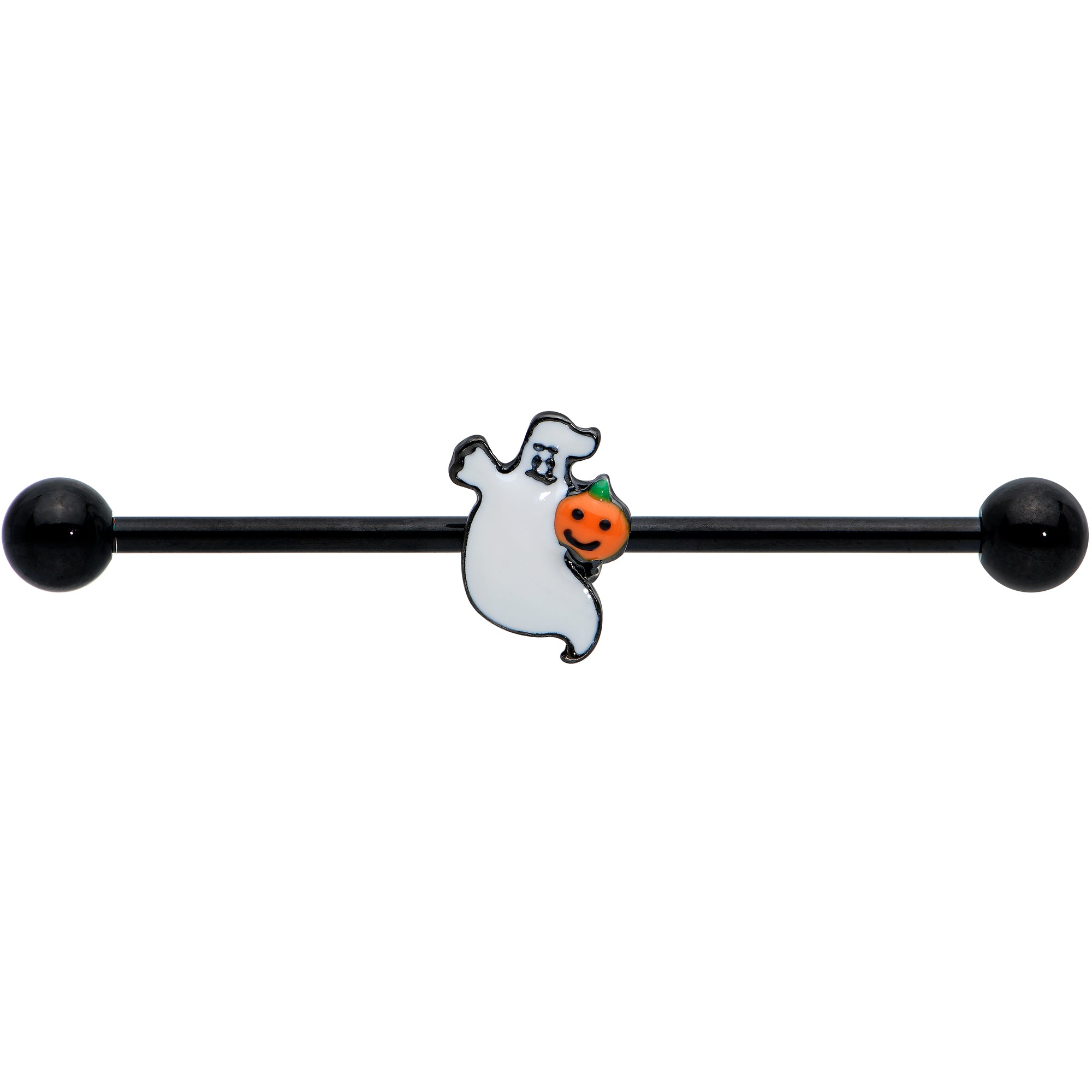 14 Gauge Black Halloween Pumpkin Ghost Industrial Barbell 38mm