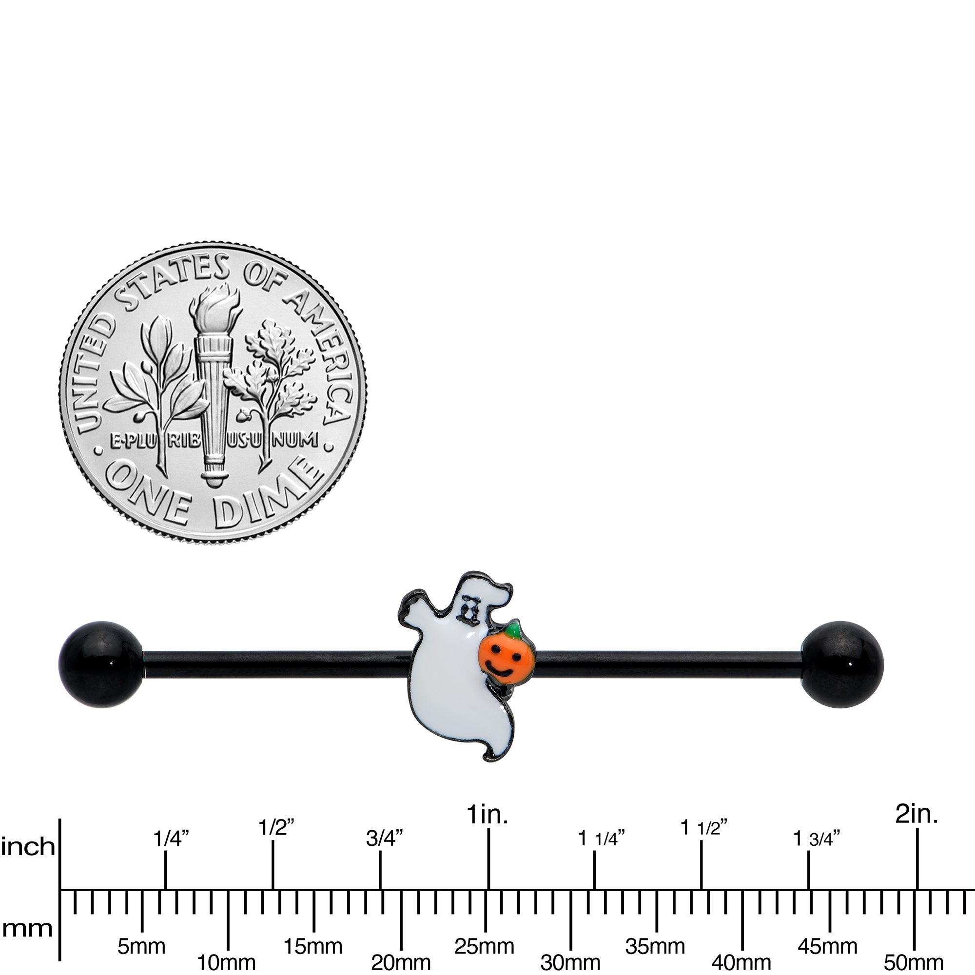 14 Gauge Black Halloween Pumpkin Ghost Industrial Barbell 38mm