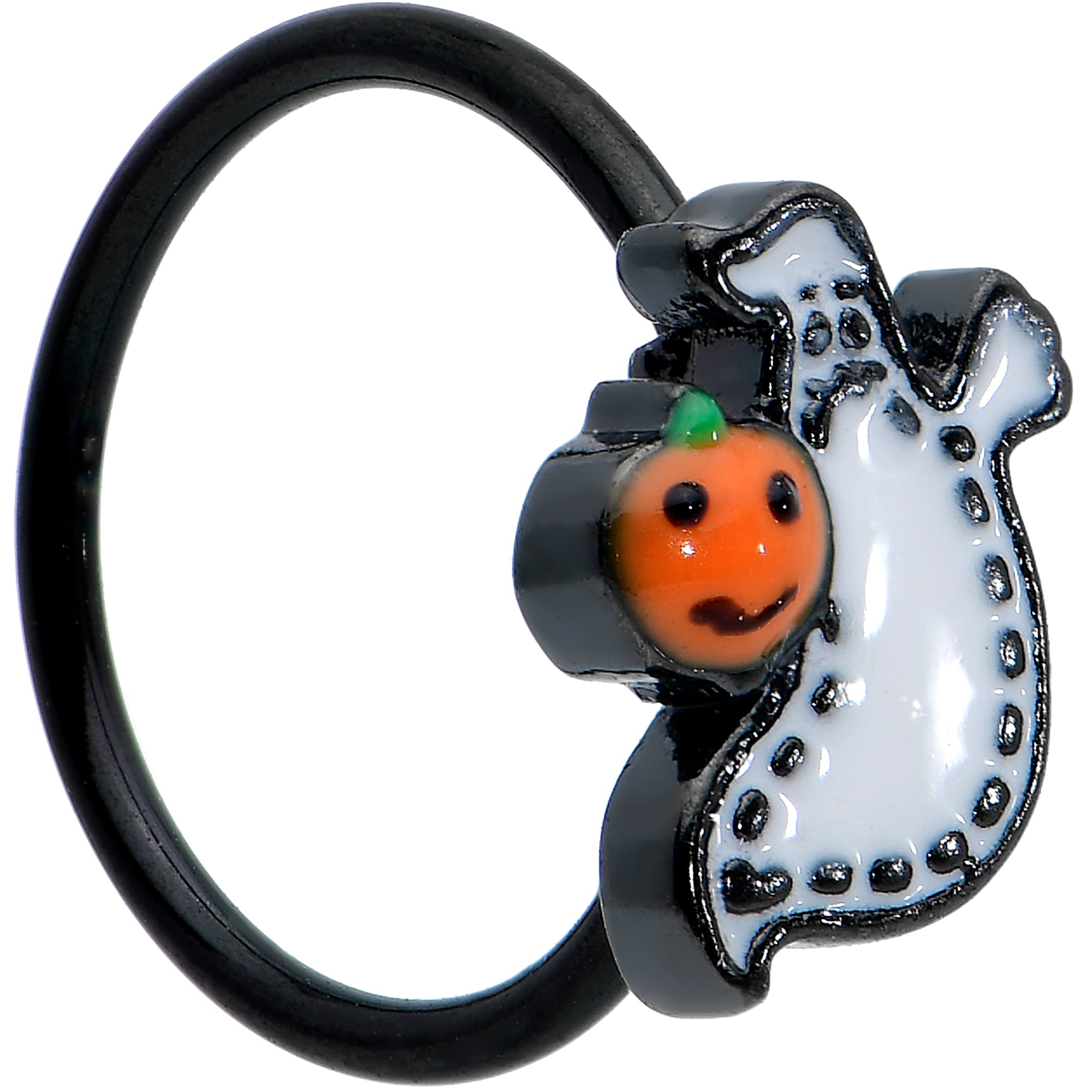 20 Gauge 5/16 Black Halloween Pumpkin Ghost Nose Hoop