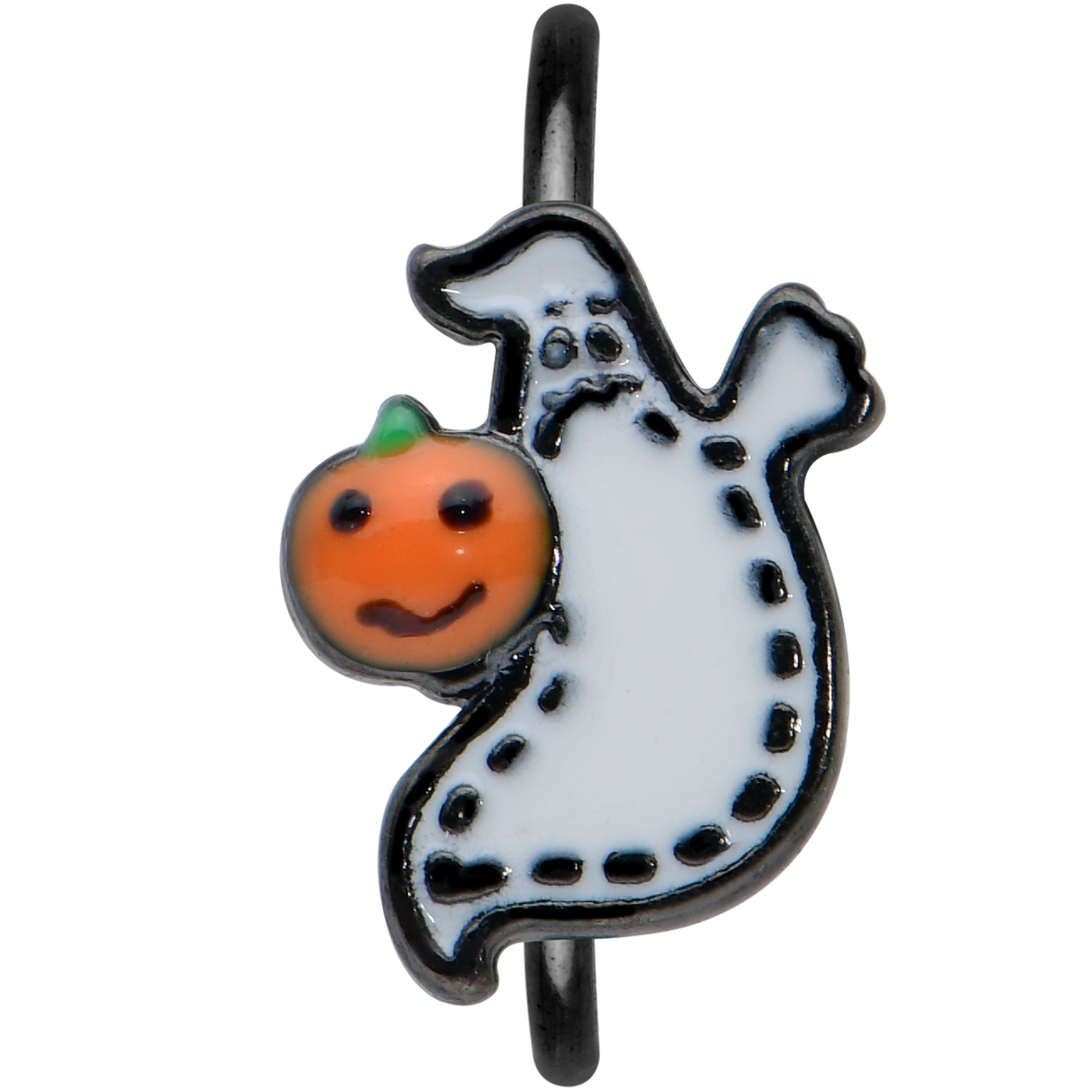 20 Gauge 5/16 Black Halloween Pumpkin Ghost Nose Hoop