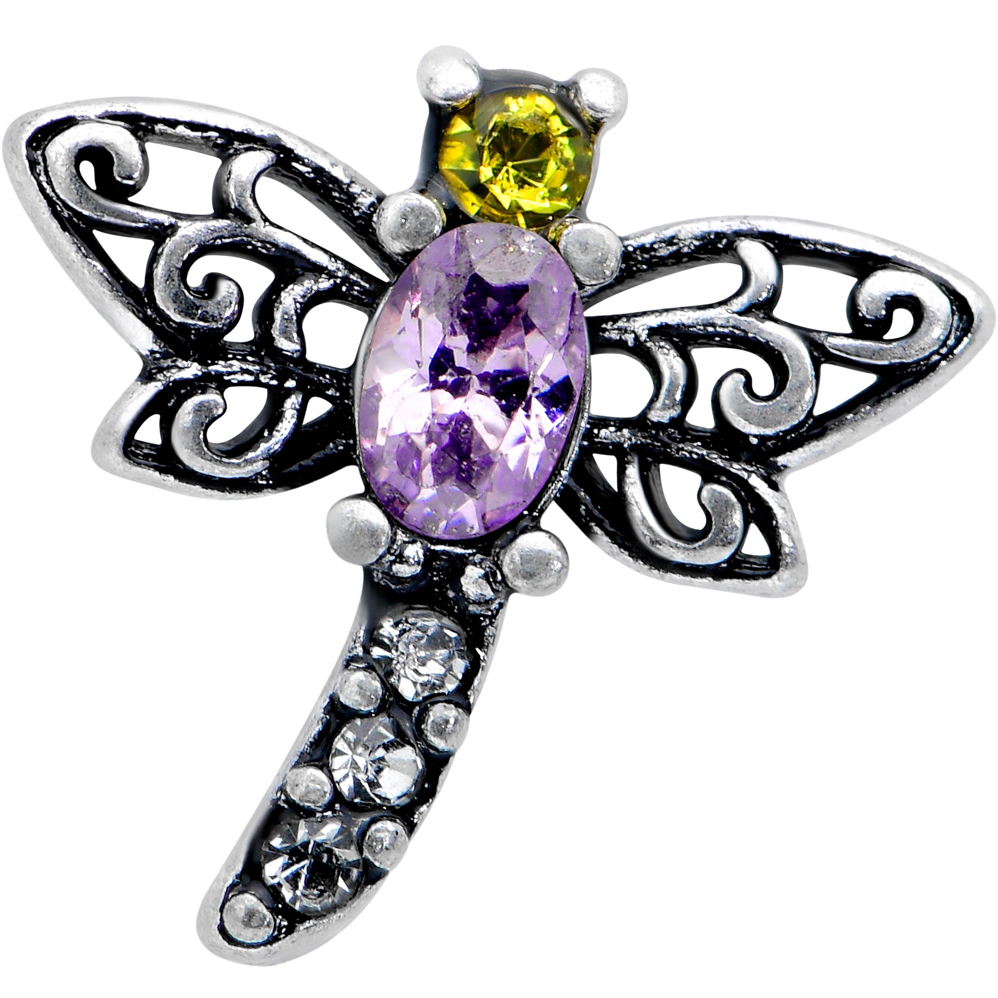 16 Gauge 1/4 Yellow Purple Gem Dragonfly Cartilage Tragus Earring