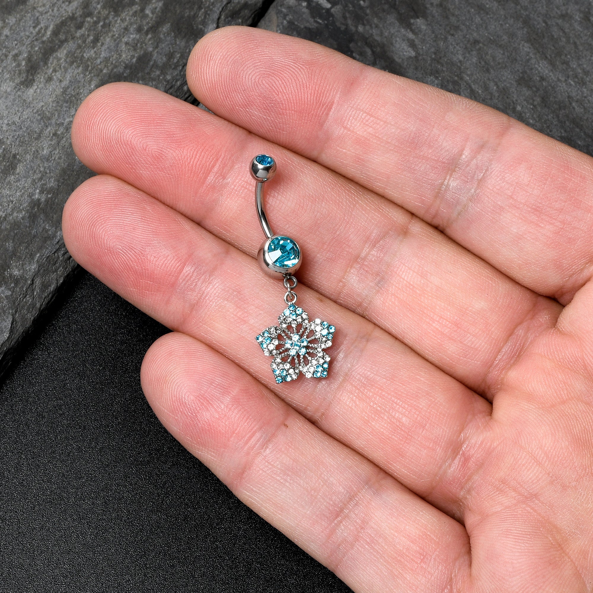 Blue Gem Twin Flower Dangle Belly Ring