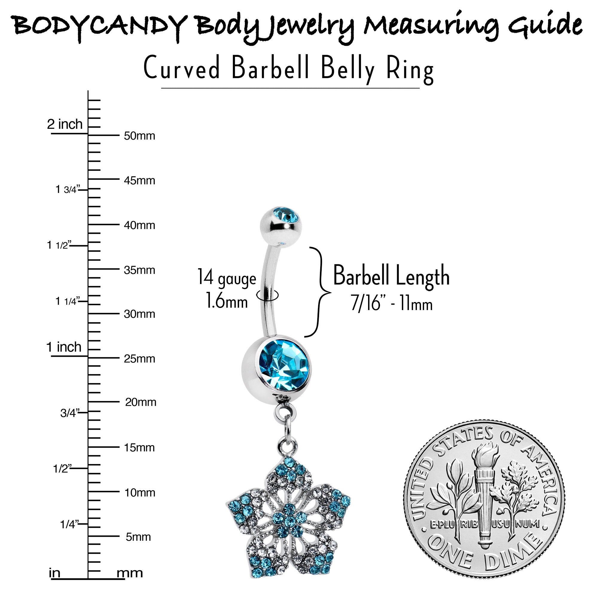 Blue Gem Twin Flower Dangle Belly Ring