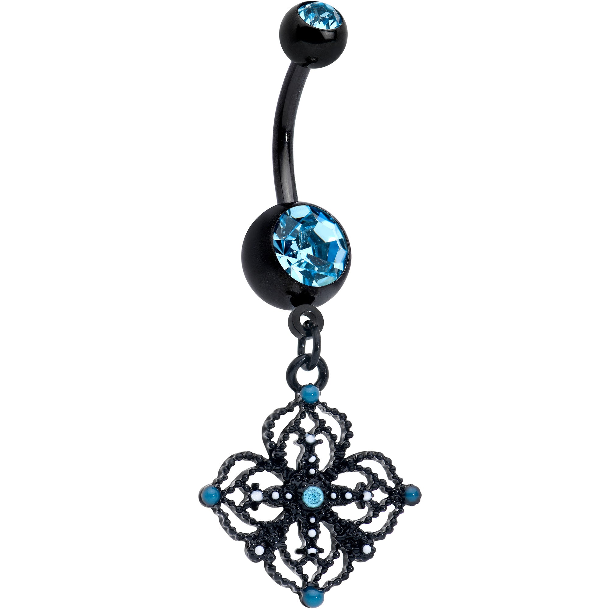 Blue Gem Black Lacy Rhombus Dangle Belly Ring