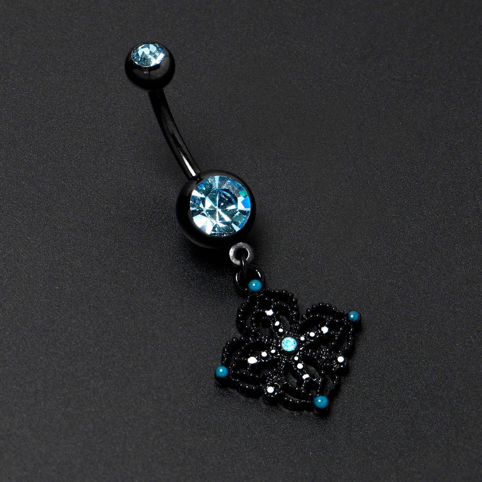 Blue Gem Black Lacy Rhombus Dangle Belly Ring