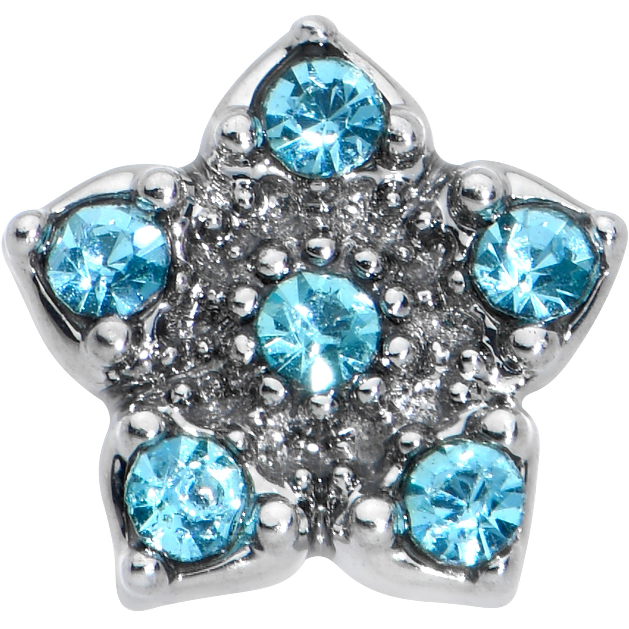 20 Gauge 7mm Blue Clear Gem Star Flower L Shape Nose Ring