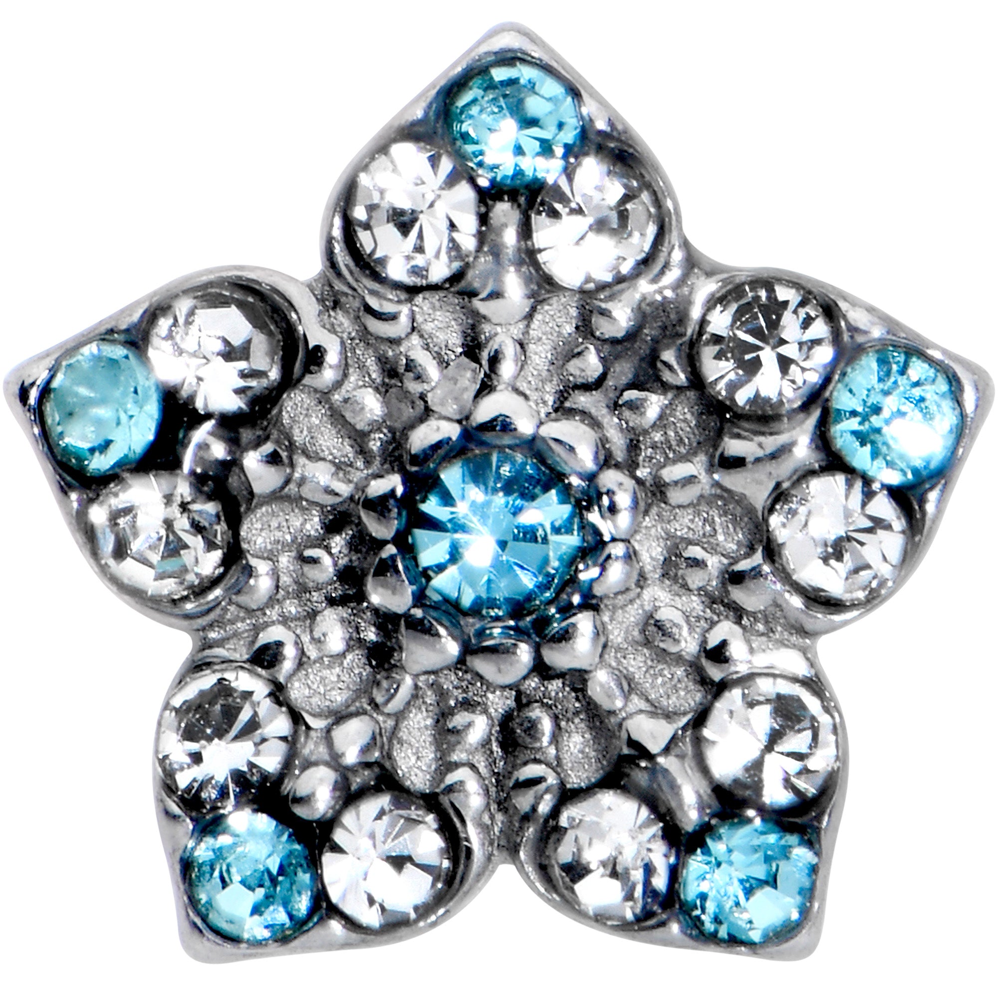 Blue Clear Gem Opulent Flower Barbell Tongue Ring