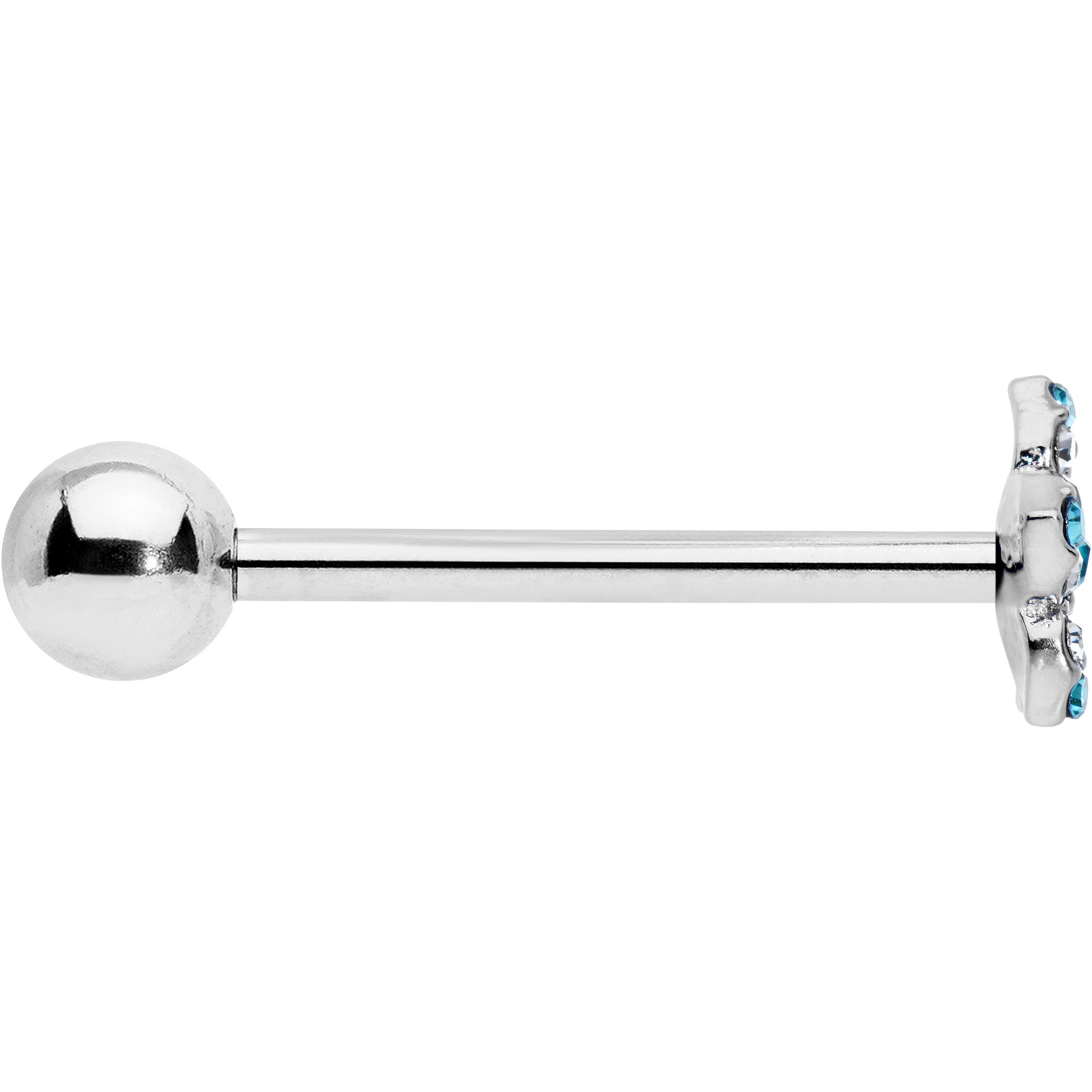 Blue Clear Gem Opulent Flower Barbell Tongue Ring