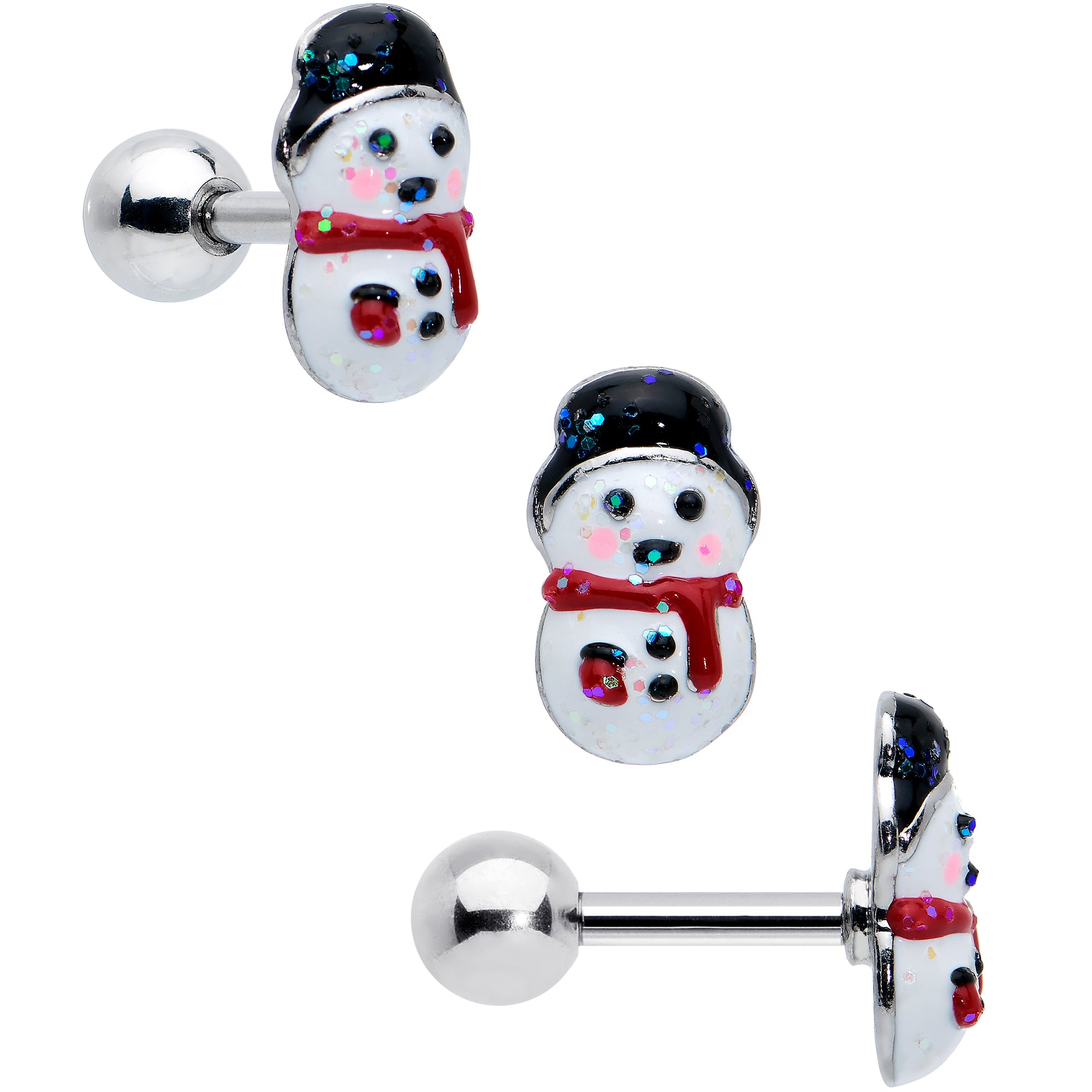 16 Gauge 1/4 Reindeer Snowman Christmas Cartilage Earring Set of 3