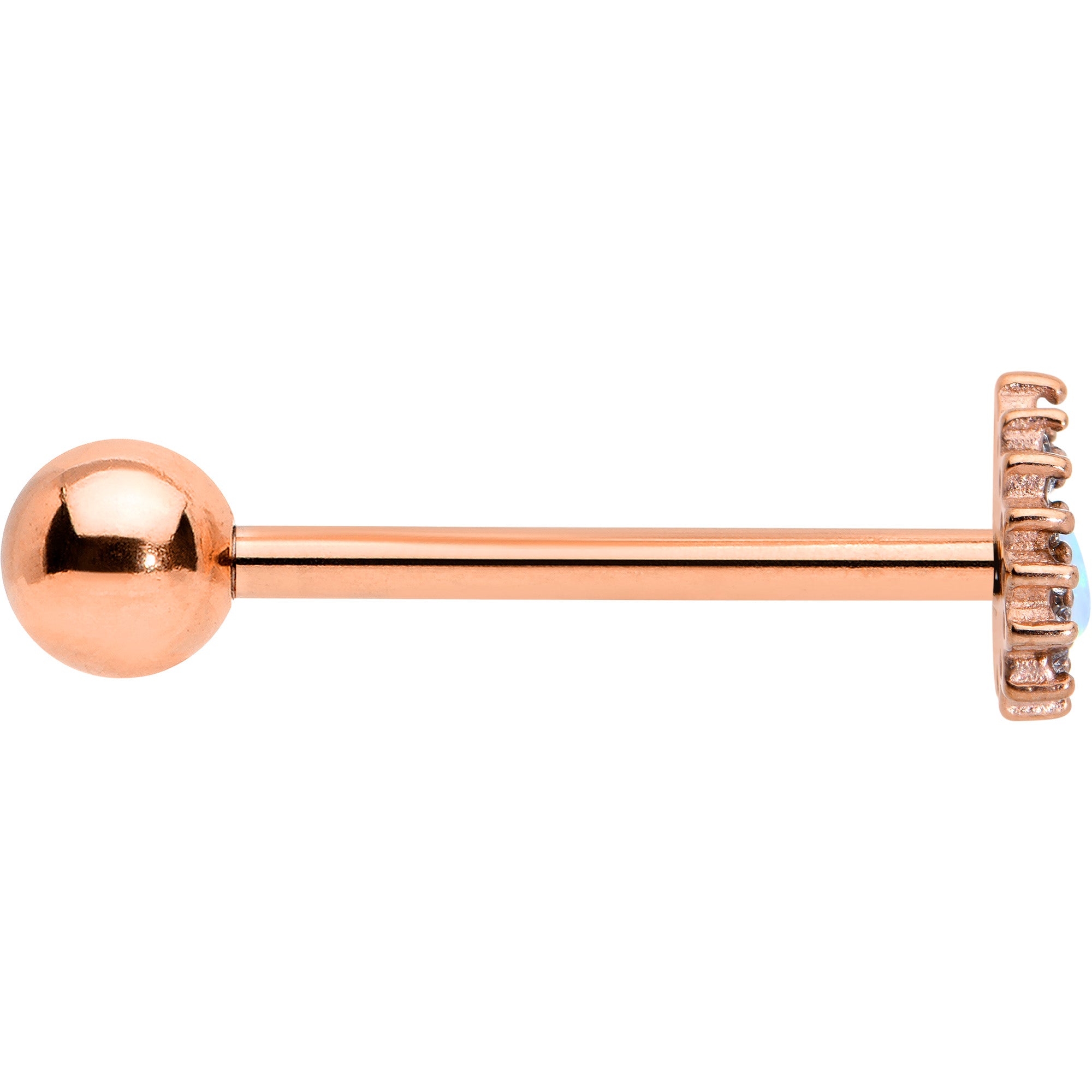 White Synthetic Opal Rose Gold Tone Drop Barbell Tongue Ring