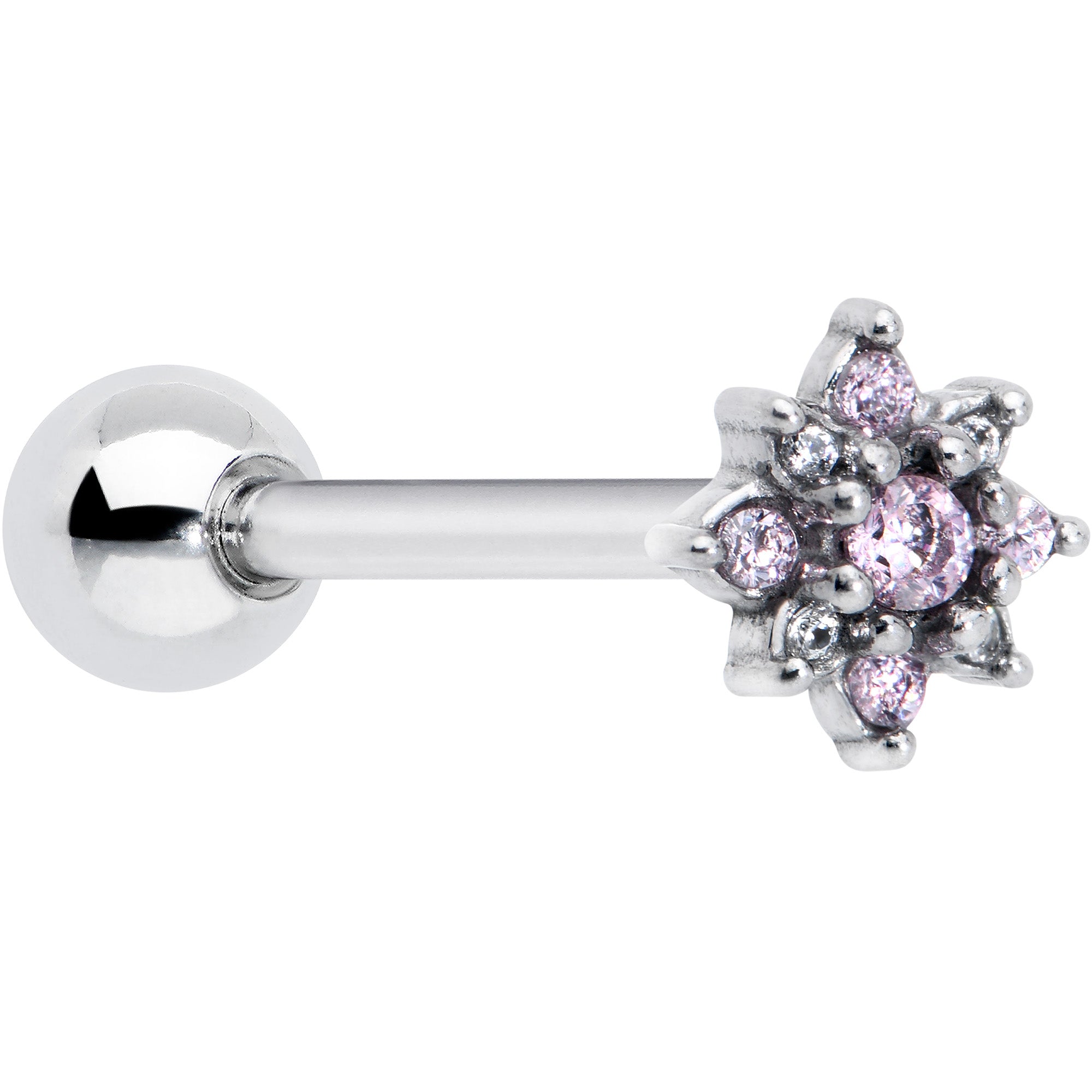 Pink Clear Gem Stylish Snowflake Barbell Tongue Ring