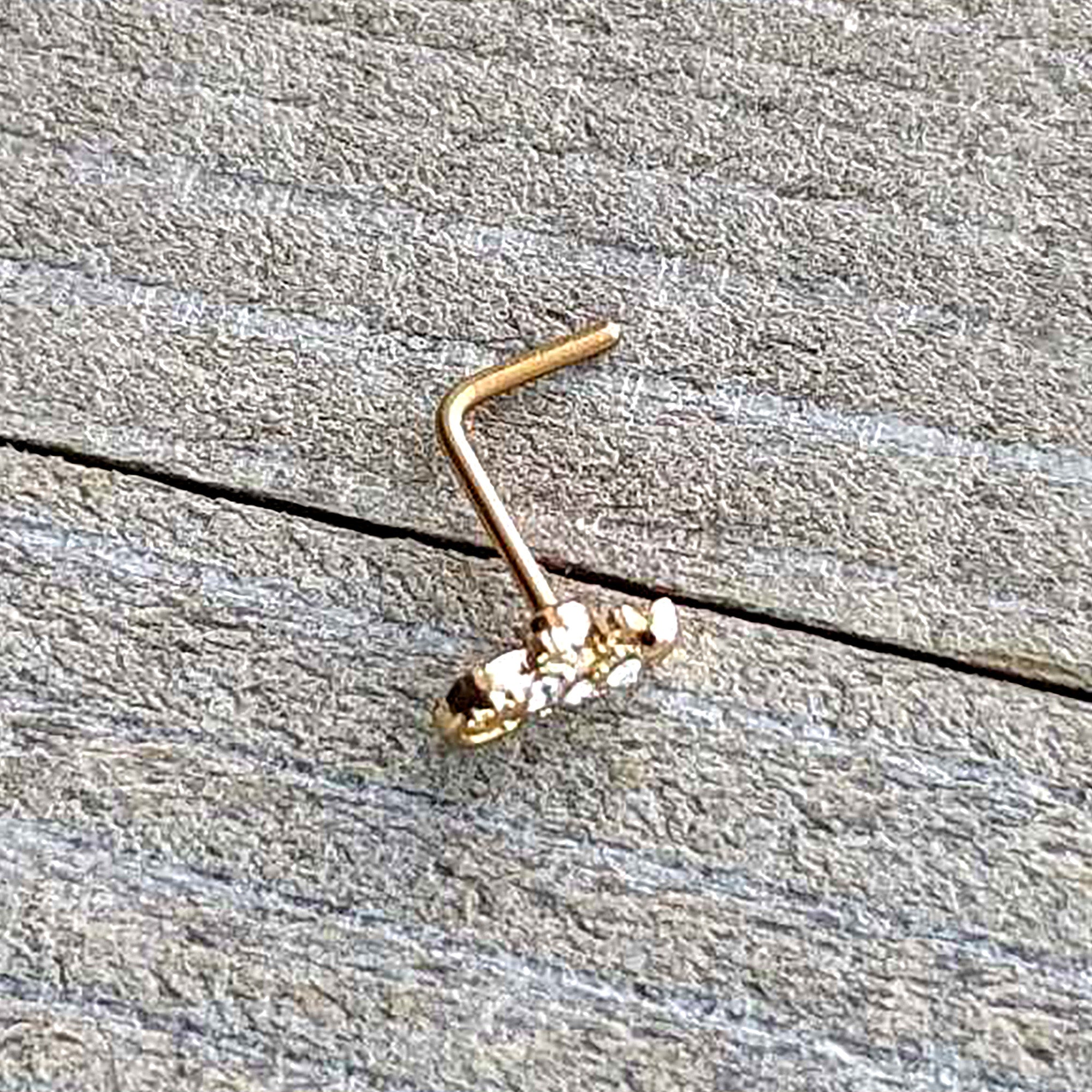 20 Gauge 7mm Clear Gem Gold Tone Luscious Lizard L Shape Nose Ring