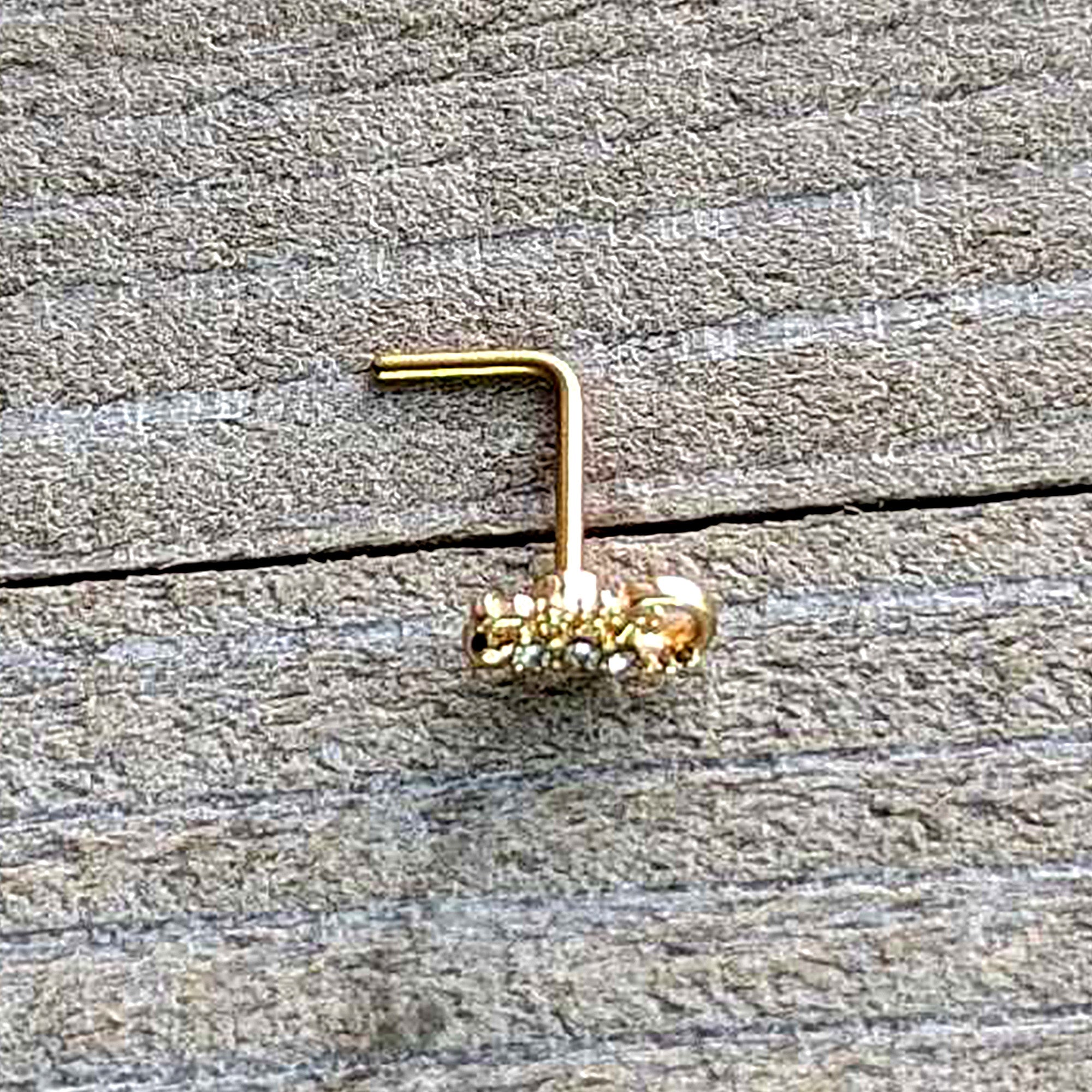 20 Gauge 7mm Clear Gem Gold Tone Luscious Lizard L Shape Nose Ring