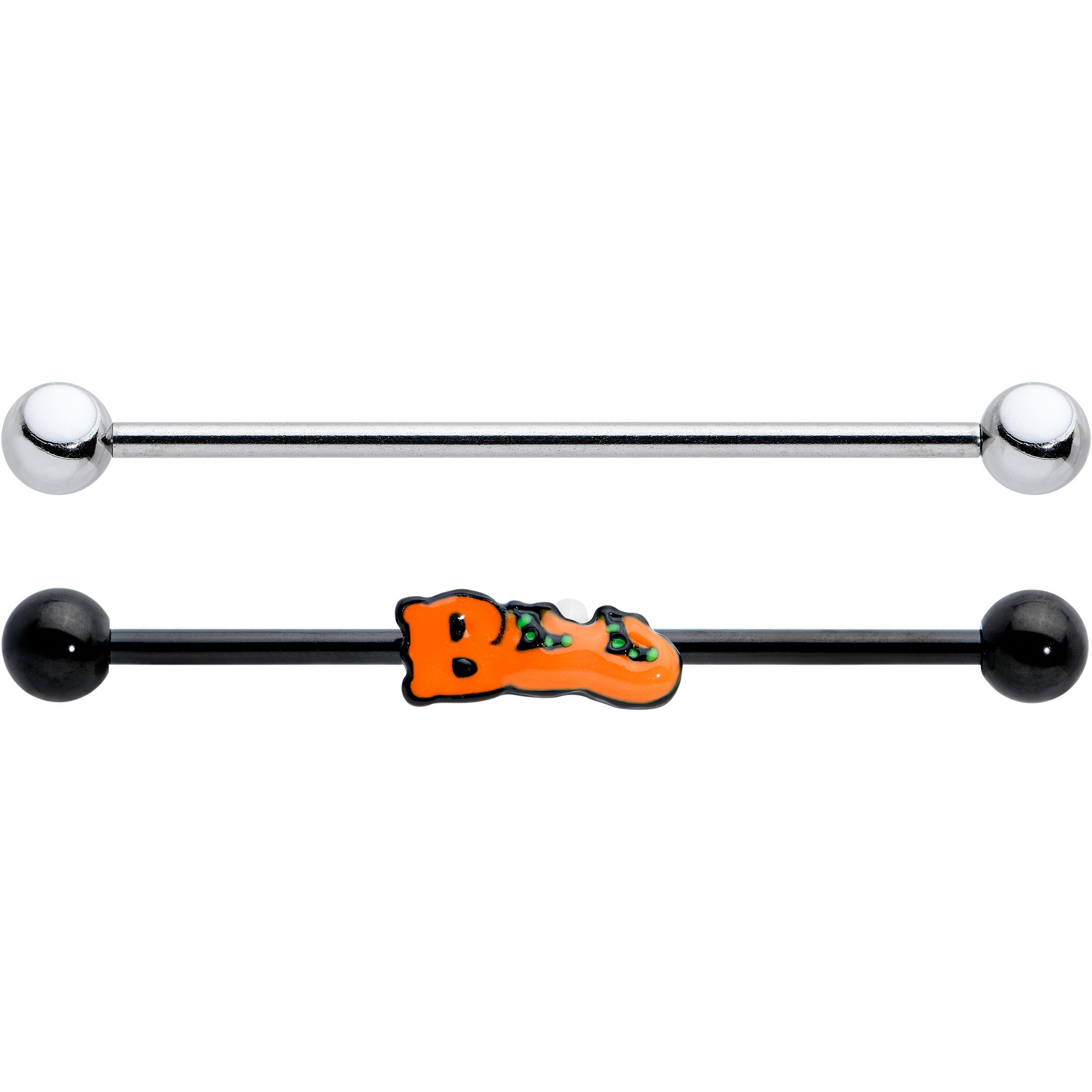 14 Gauge Black Halloween Boo Glow in Dark Industrial Barbell Set of 2