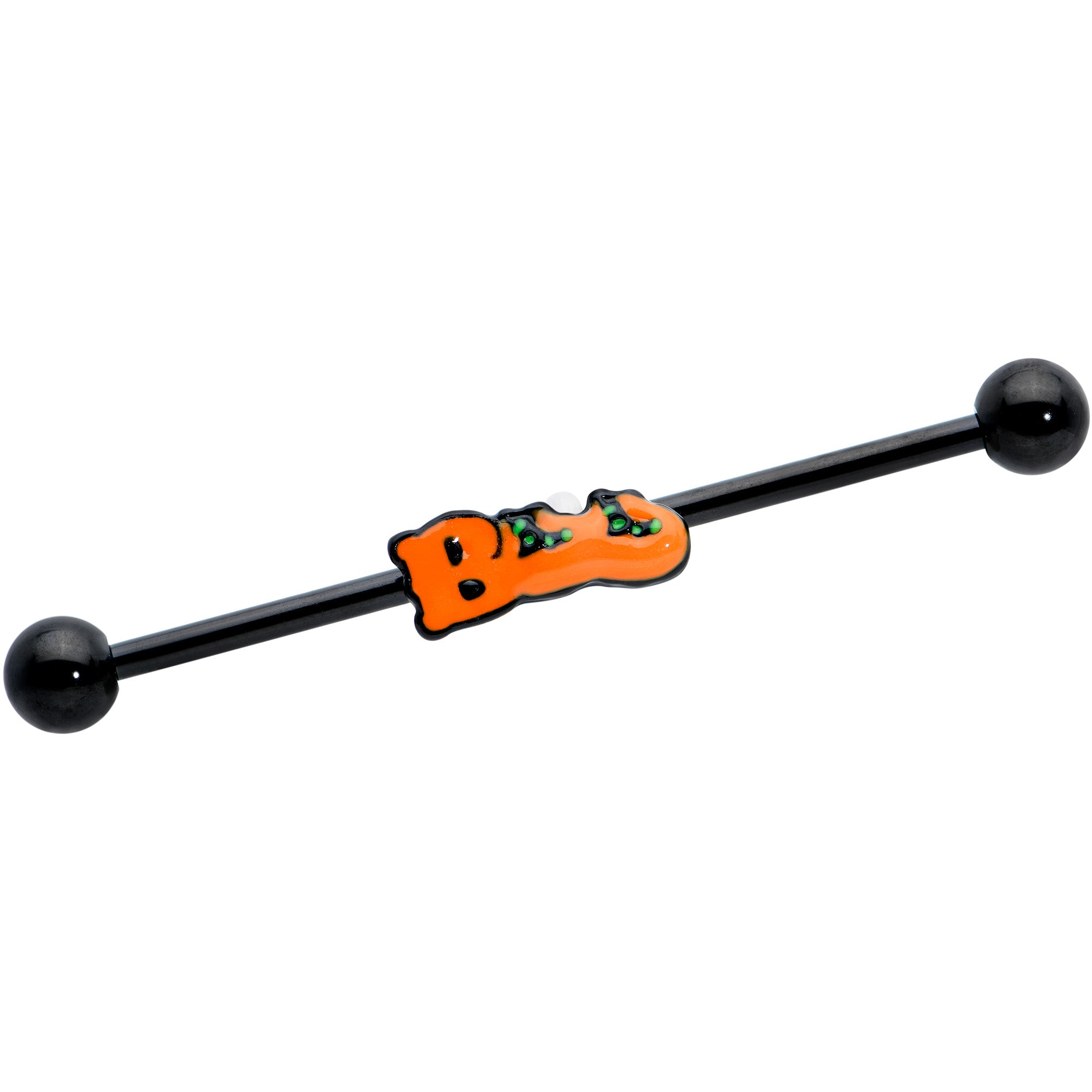 14 Gauge Black Halloween Boo Glow in Dark Industrial Barbell Set of 2