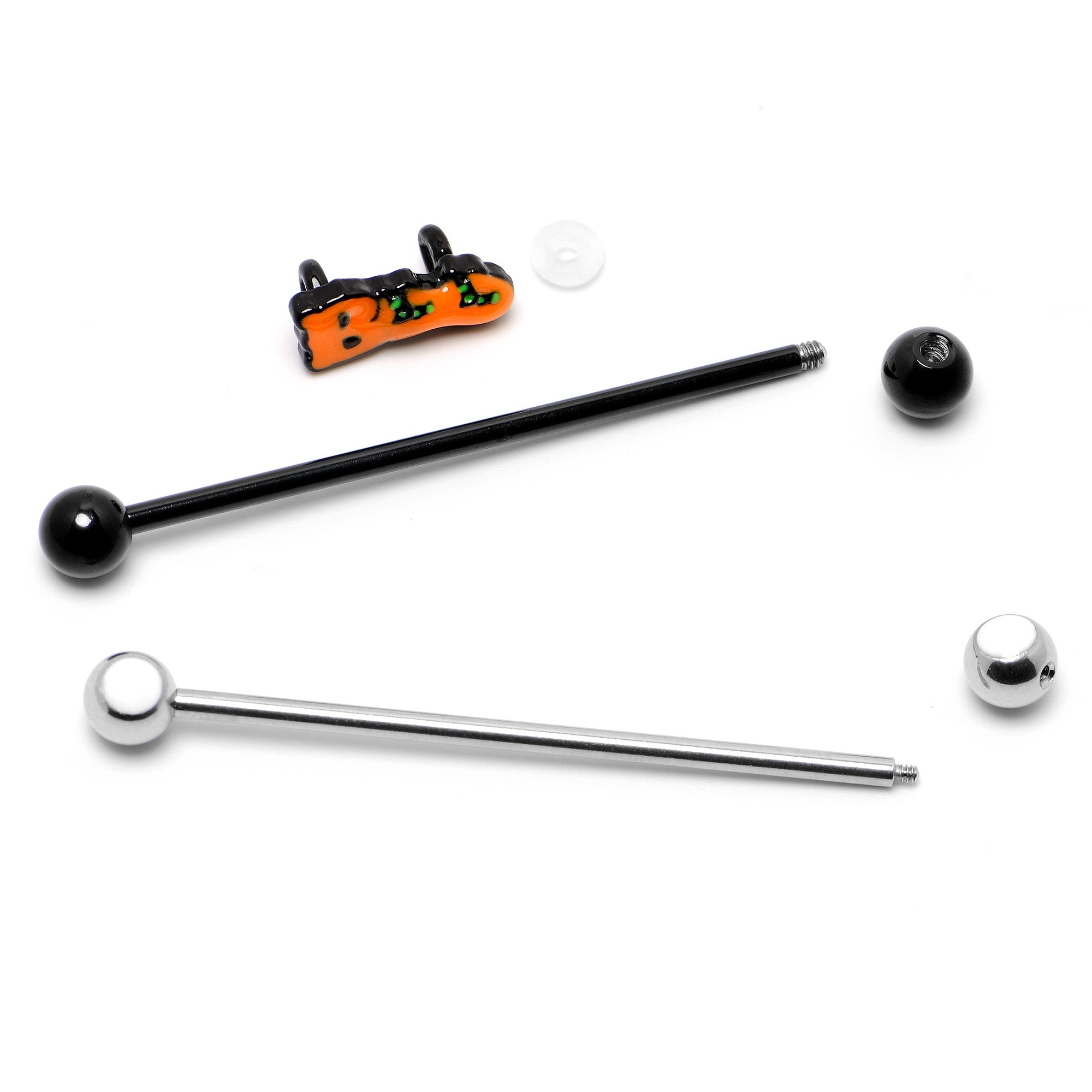 14 Gauge Black Halloween Boo Glow in Dark Industrial Barbell Set of 2