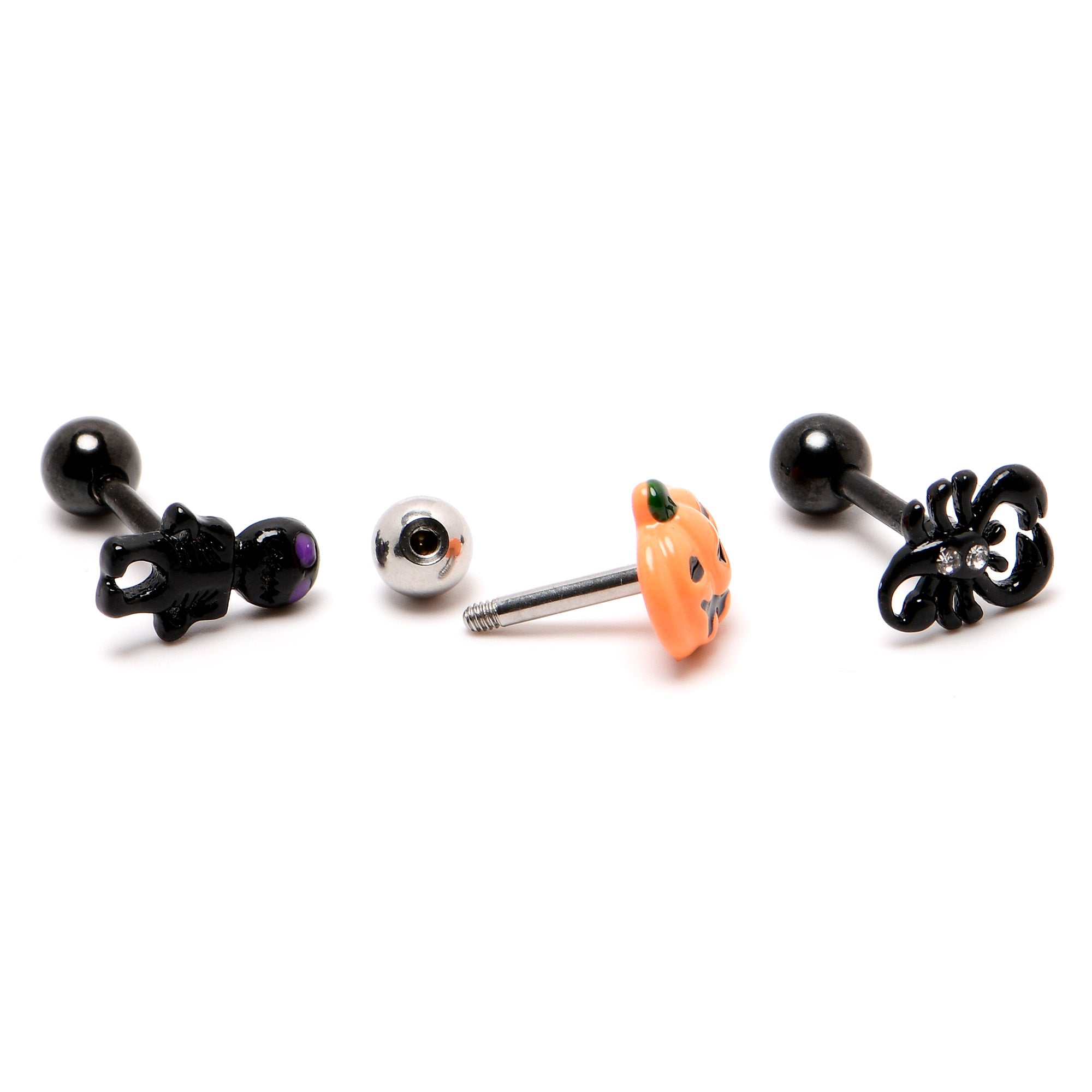 16 Gauge 1/4 Clear Gem Black Scorpion Pumpkin Cartilage Earring Set of 3