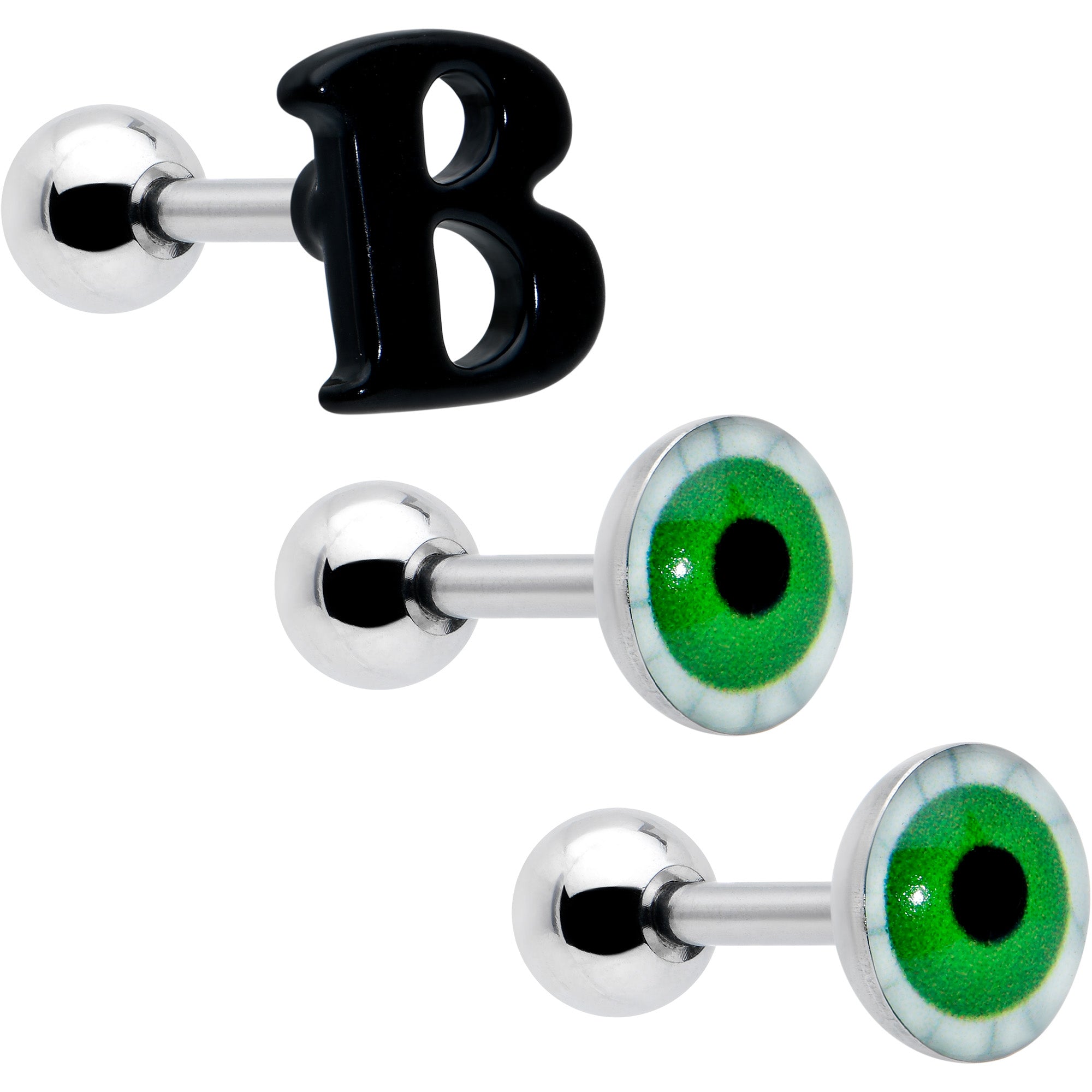 16 Gauge 1/4 Halloween Boo Eyes Cartilage Tragus Earring Curation Set of 3