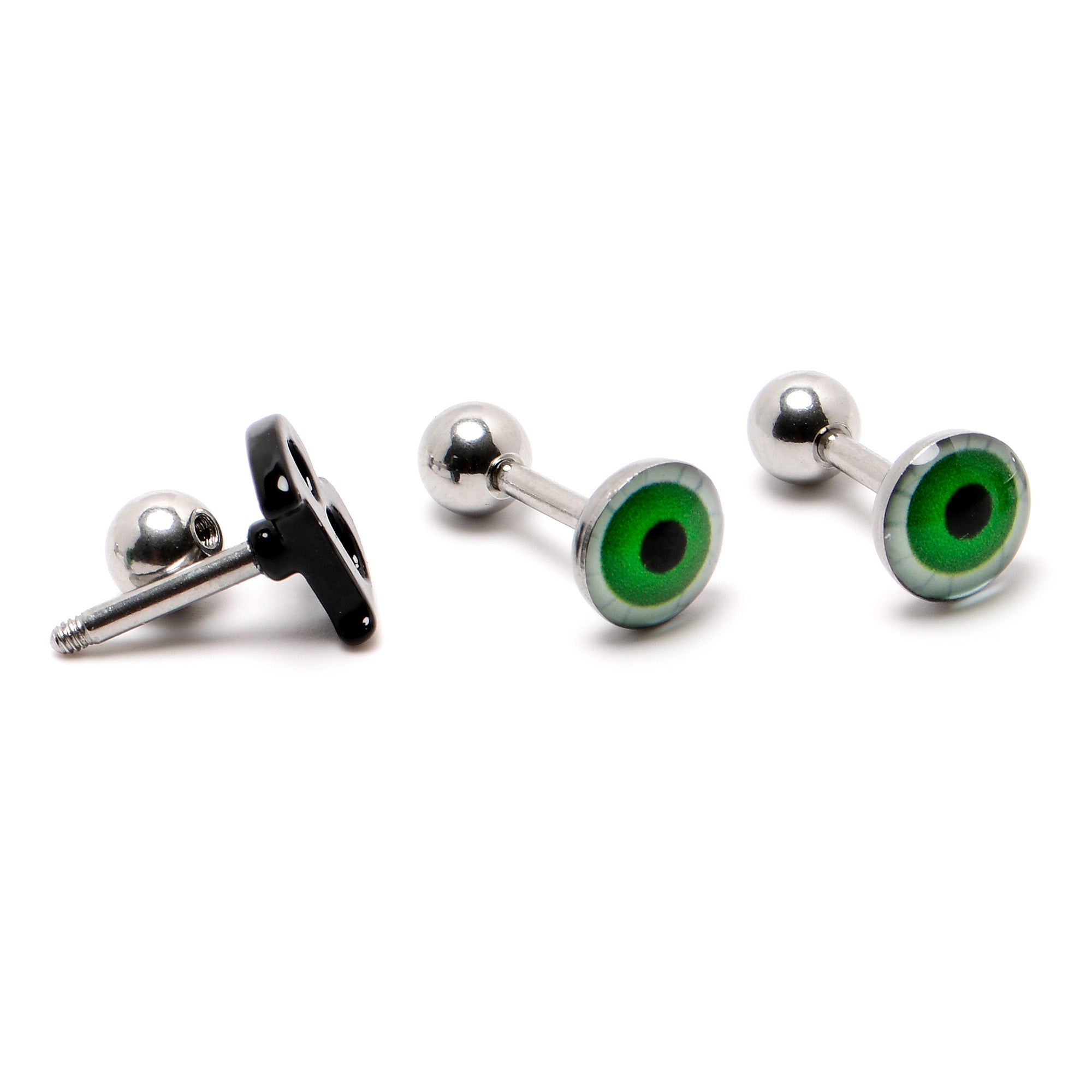 16 Gauge 1/4 Halloween Boo Eyes Cartilage Tragus Earring Curation Set of 3