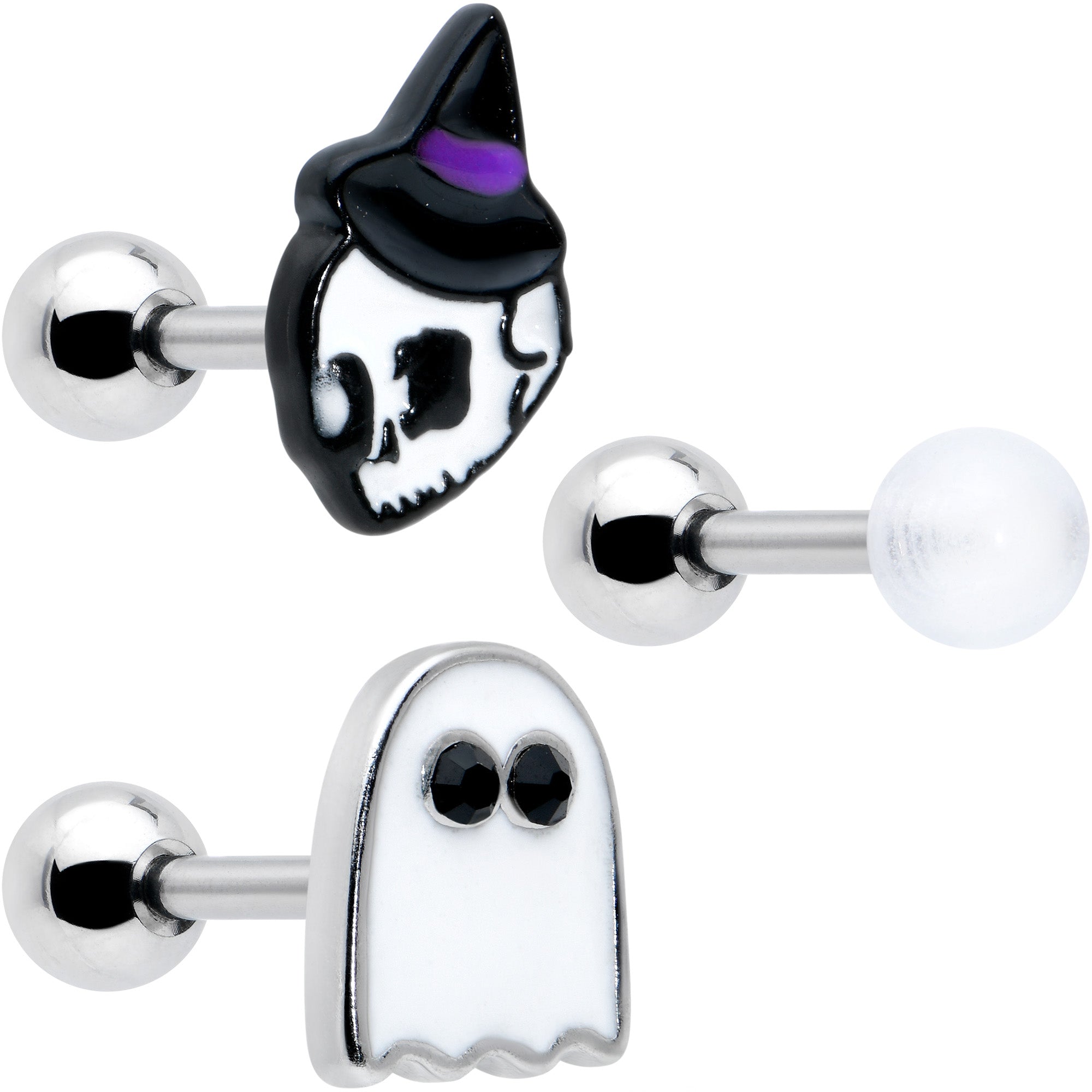 16 Gauge 1/4 Glow in Dark Skull Ghost Halloween Cartilage Set of 3