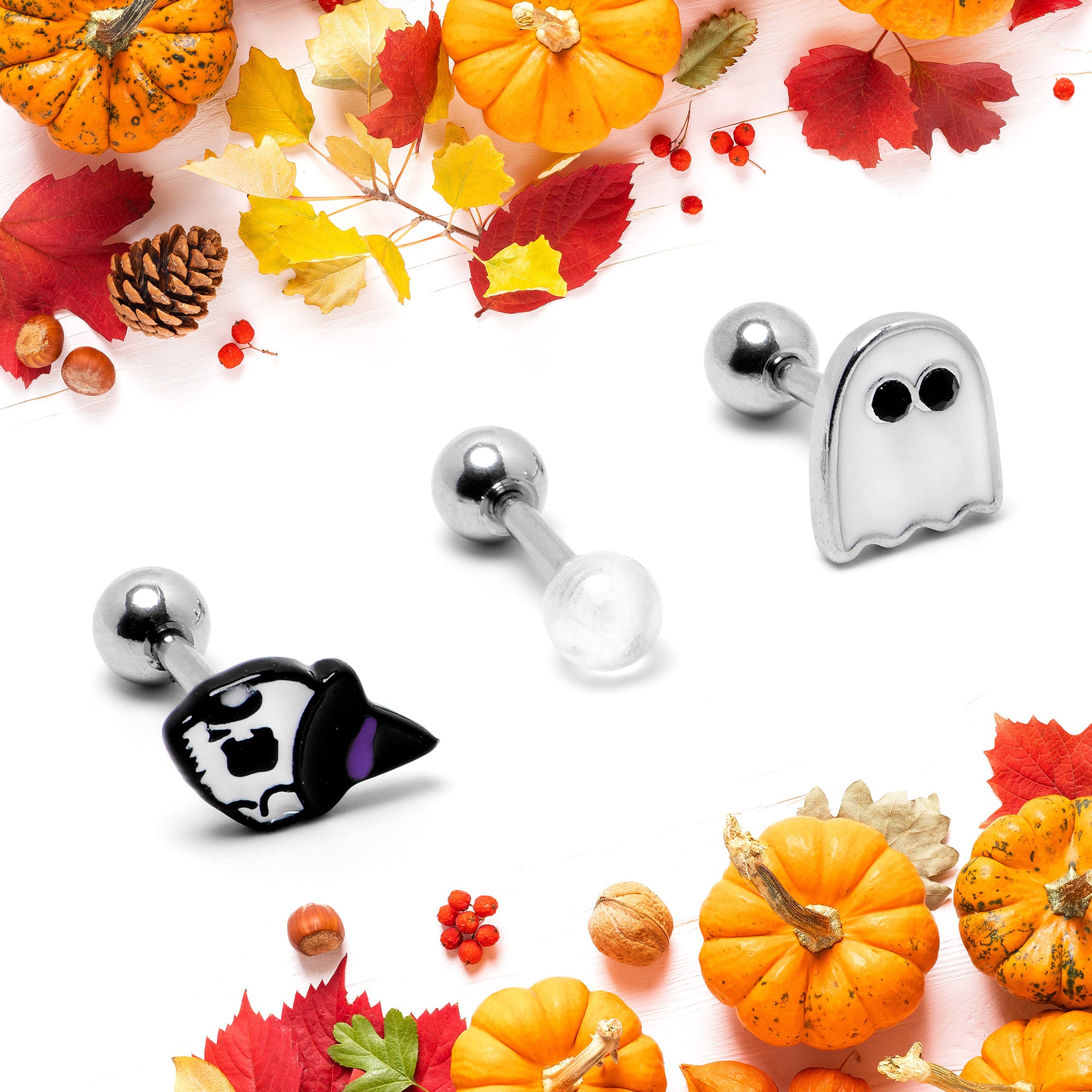 16 Gauge 1/4 Glow in Dark Skull Ghost Halloween Cartilage Set of 3