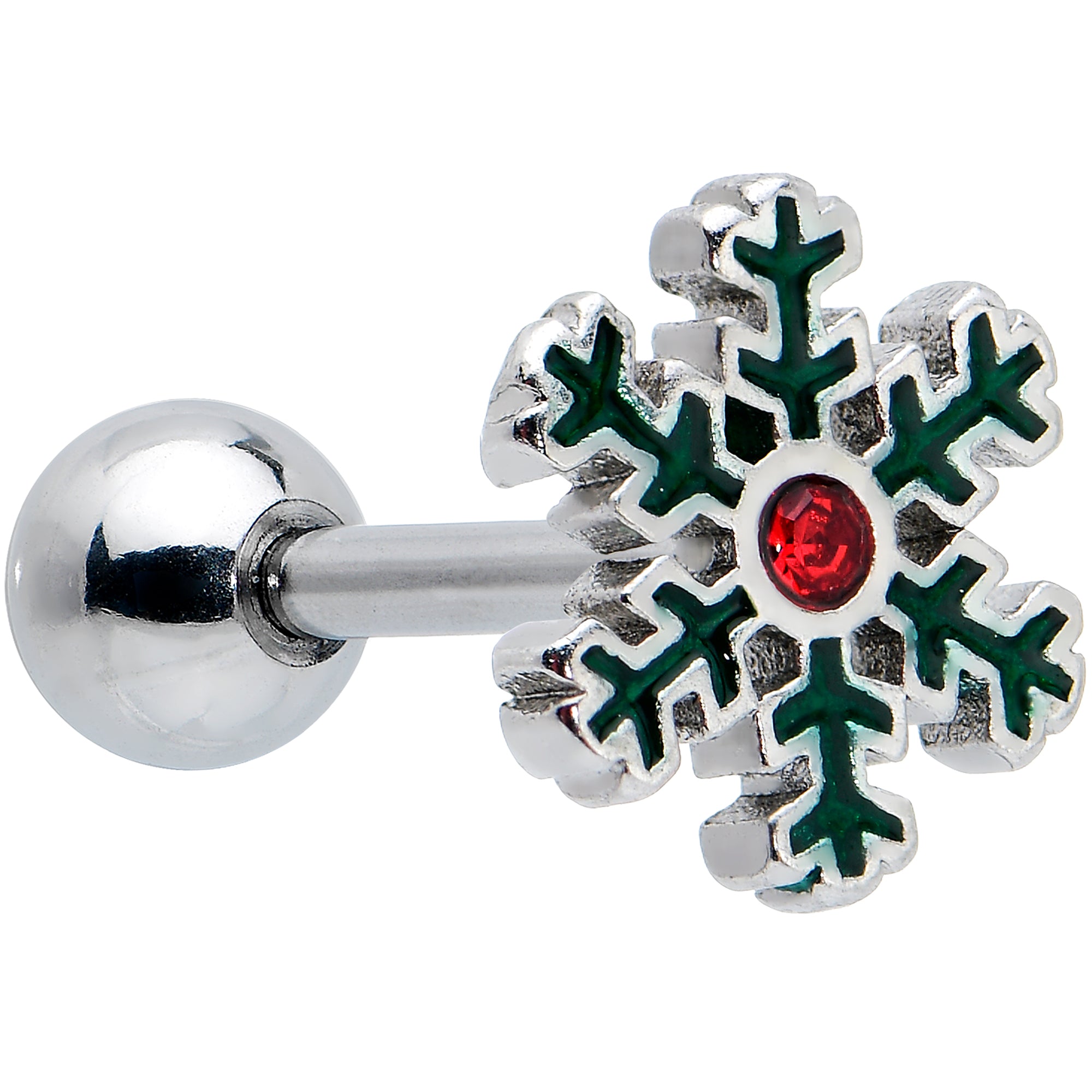 16 Gauge 1/4 Red Gem Mitten Snowflake Cartilage Tragus Earring Curation Set of 3