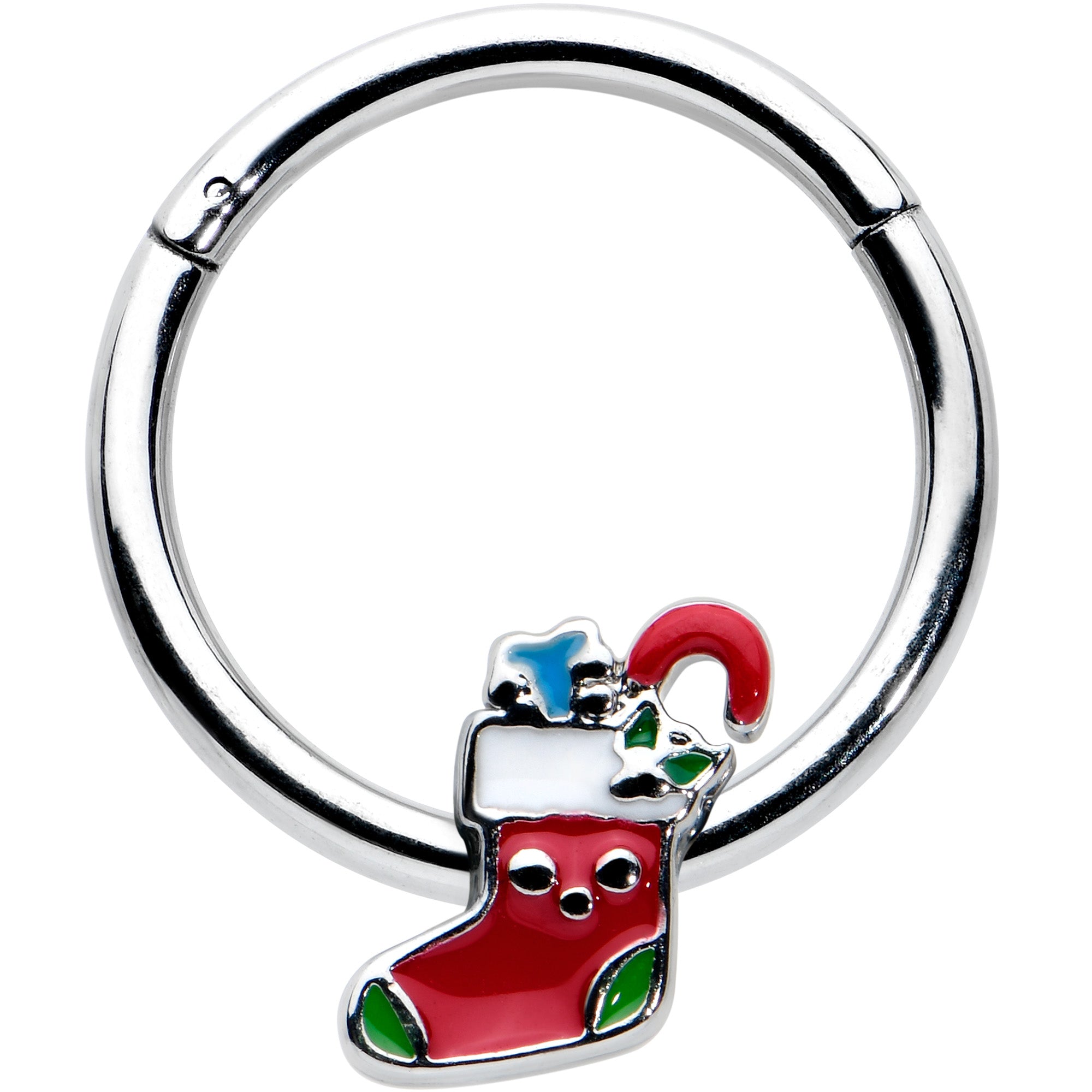 16 Gauge 3/8 Happy Christmas Stocking Red Green Hinged Segment Ring