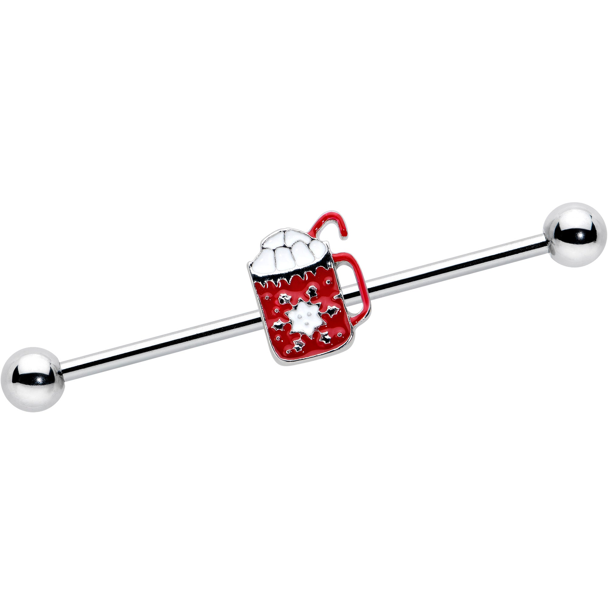 14 Gauge Sweet Hot Cocoa Marshmallow Holiday Industrial Barbell 38mm