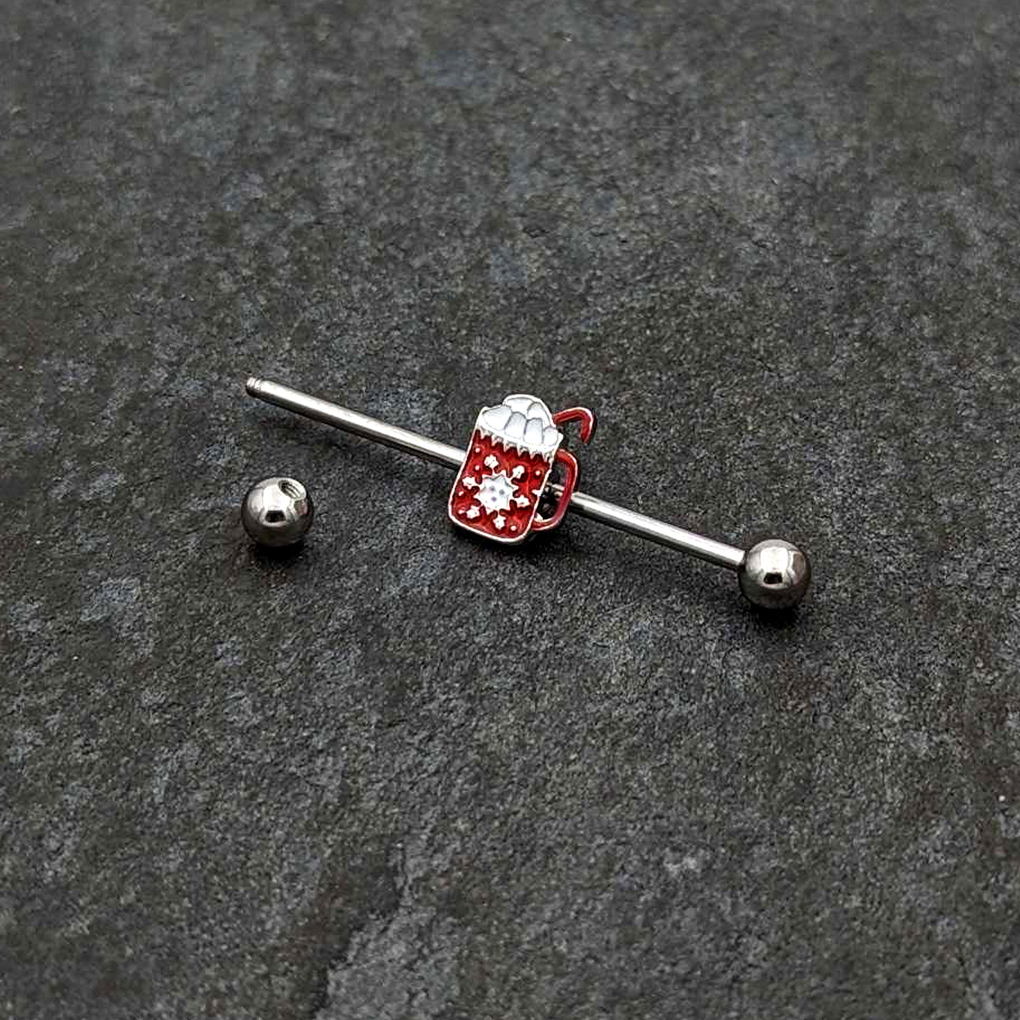 14 Gauge Sweet Hot Cocoa Marshmallow Holiday Industrial Barbell 38mm