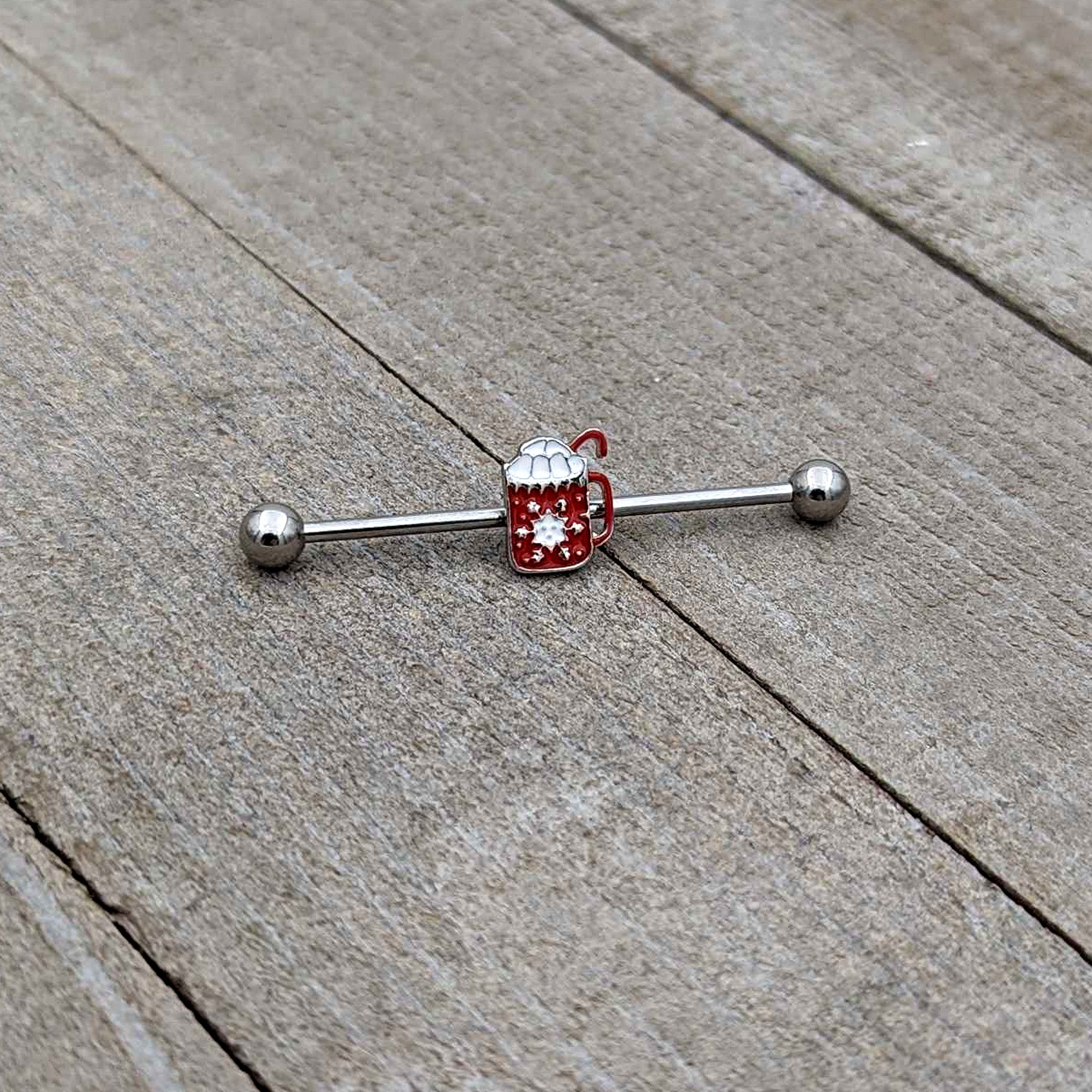 14 Gauge Sweet Hot Cocoa Marshmallow Holiday Industrial Barbell 38mm