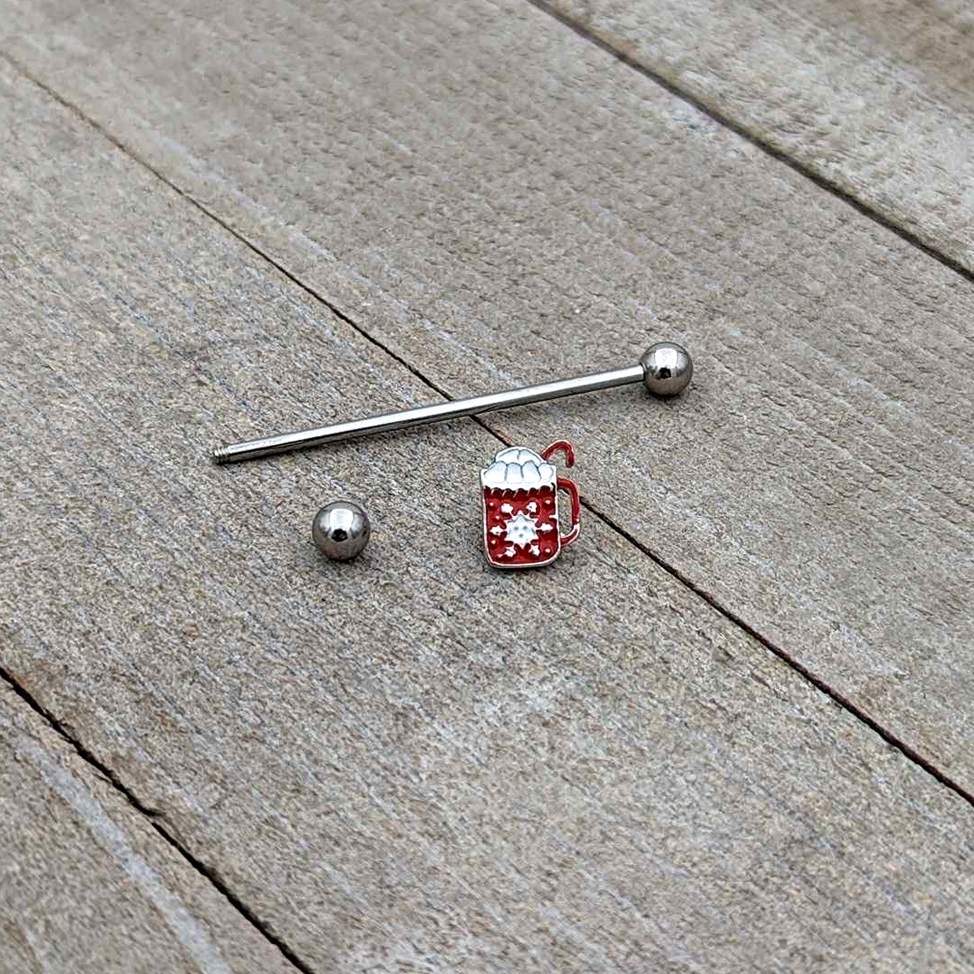 14 Gauge Sweet Hot Cocoa Marshmallow Holiday Industrial Barbell 38mm