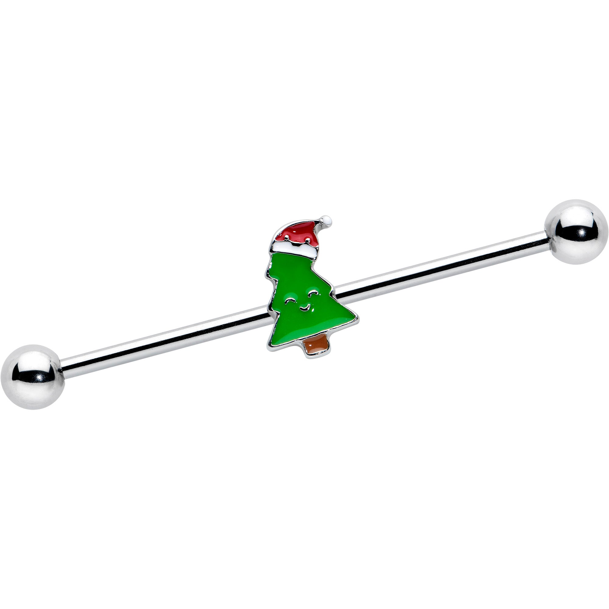 14 Gauge Happy Christmas Tree Hat Holiday Industrial Barbell 38mm