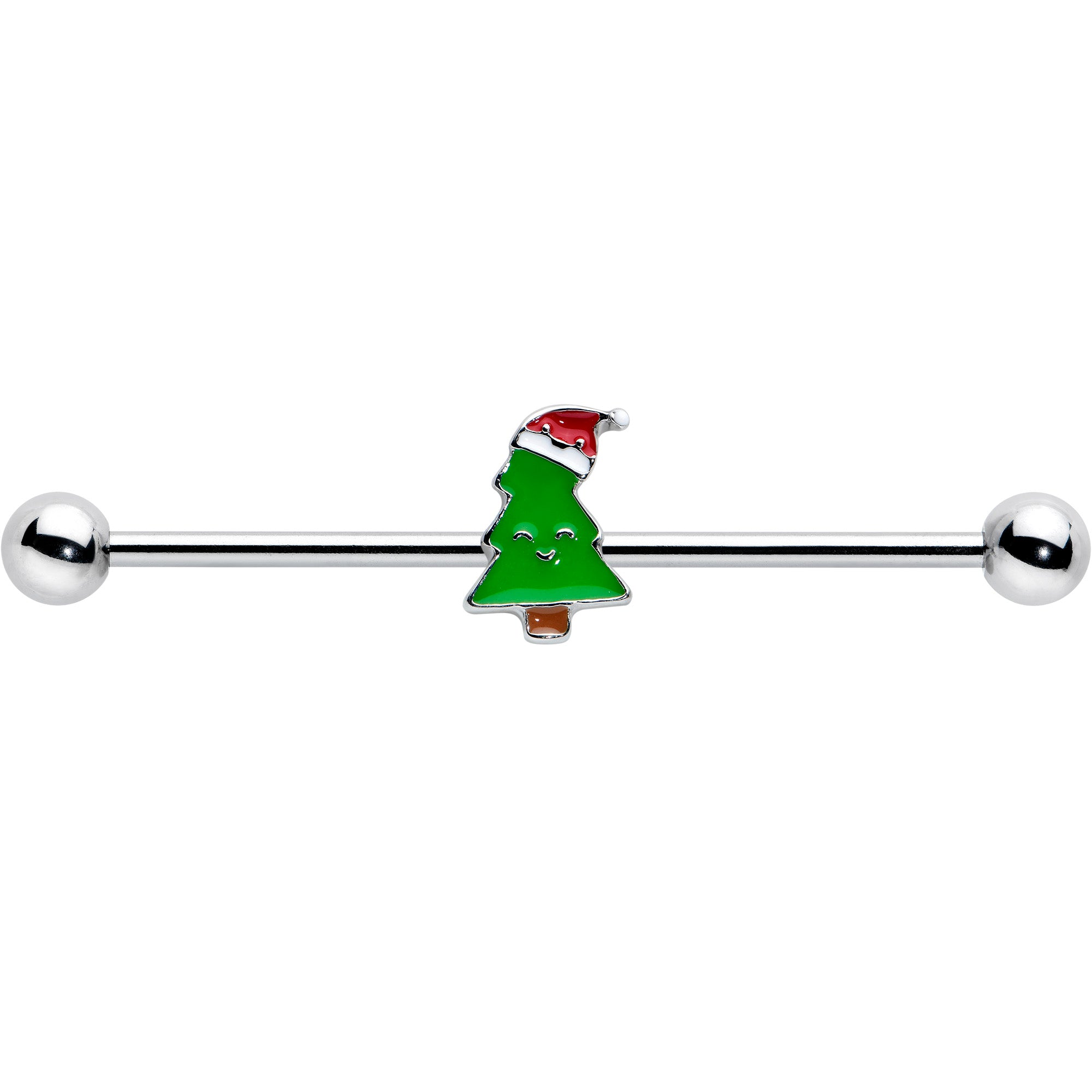 14 Gauge Happy Christmas Tree Hat Holiday Industrial Barbell 38mm